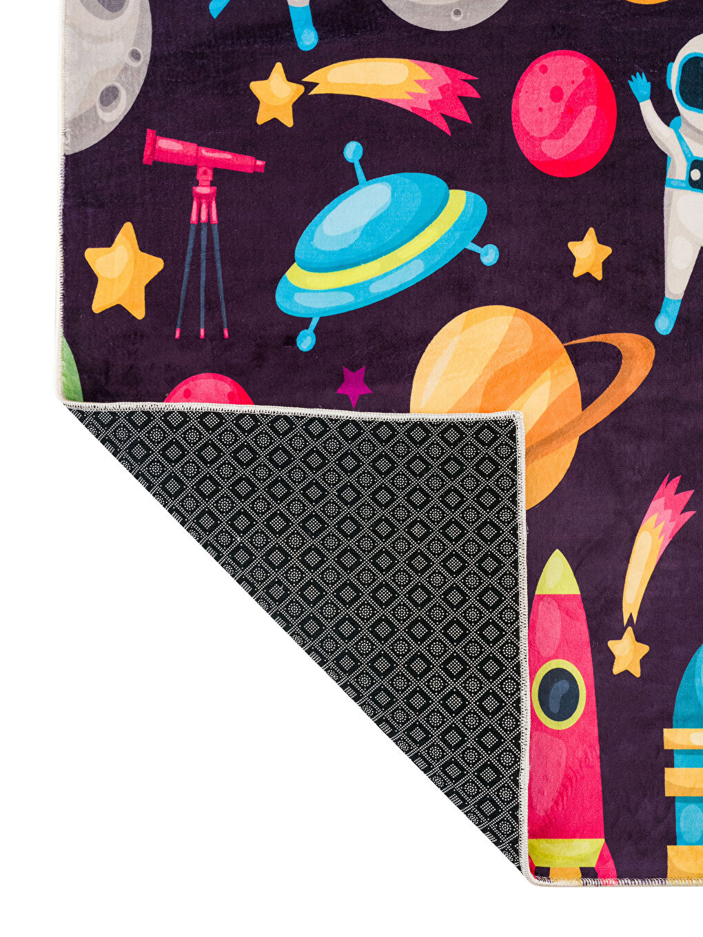 Karışık Gezegen ve Uzay Baskılı Çocuk Halısı 80x140 cm-2