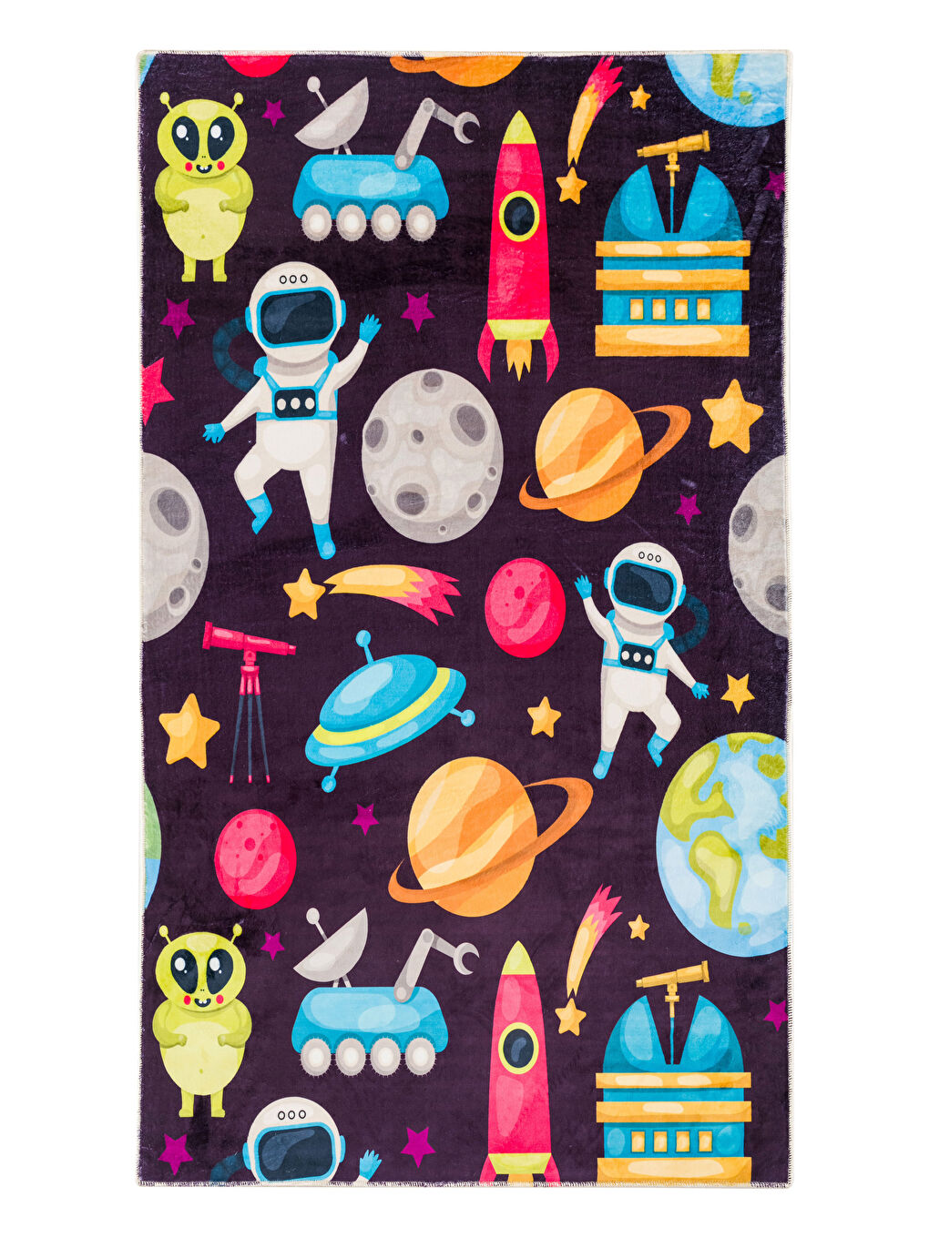 Karışık Gezegen ve Uzay Baskılı Çocuk Halısı 80x140 cm-3