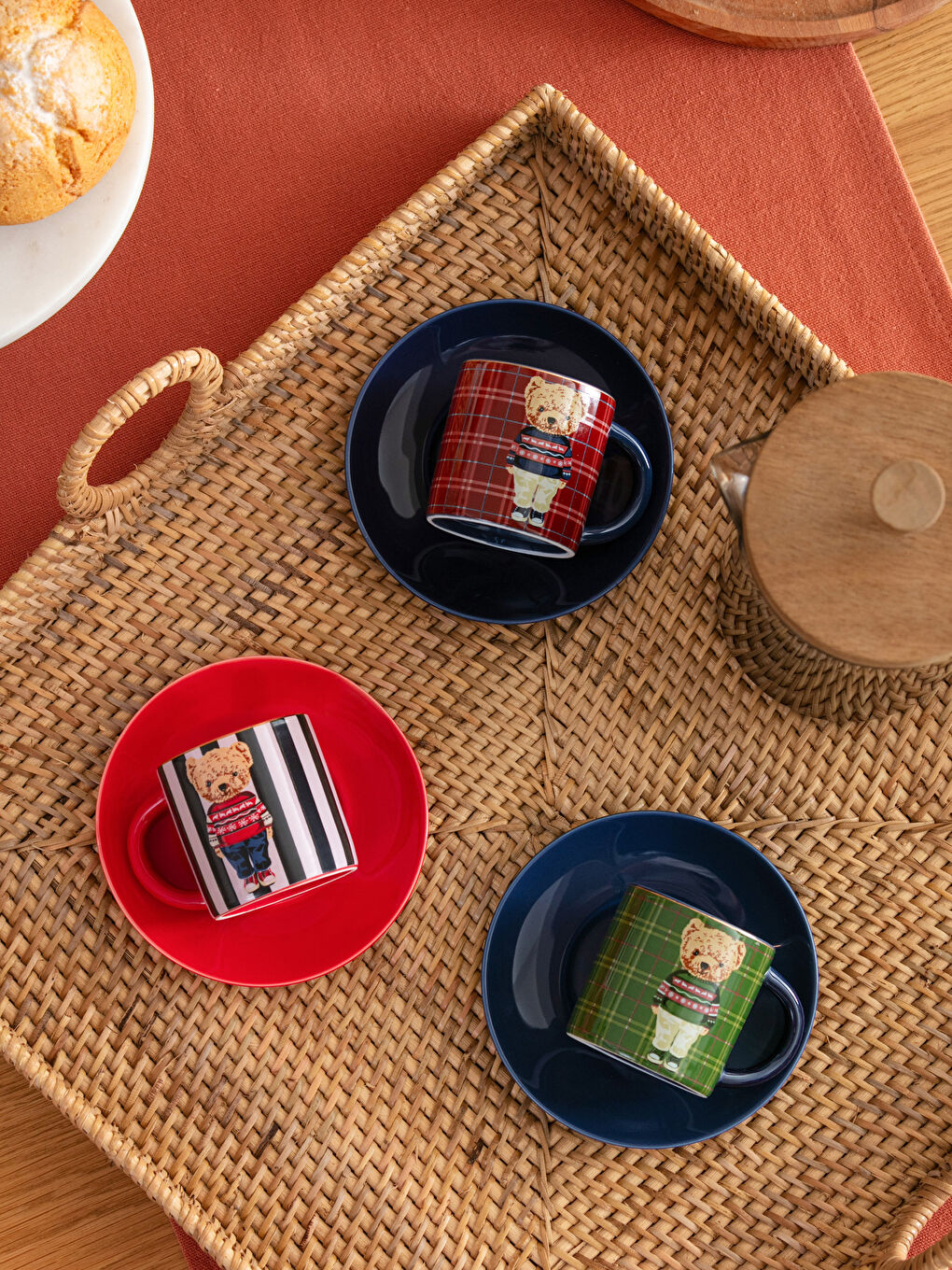 Teddy Bear Printed Porcelain Coffee Cup Set for 3 Persons 90 Ml-1