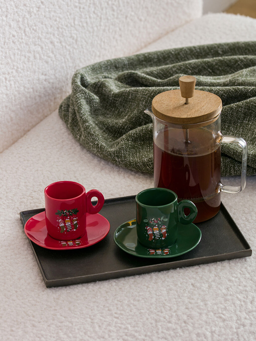 Karışık Yılbaşı Temalı 2 Kişilik Porselen Kahve Fincan Takımı 130 ml