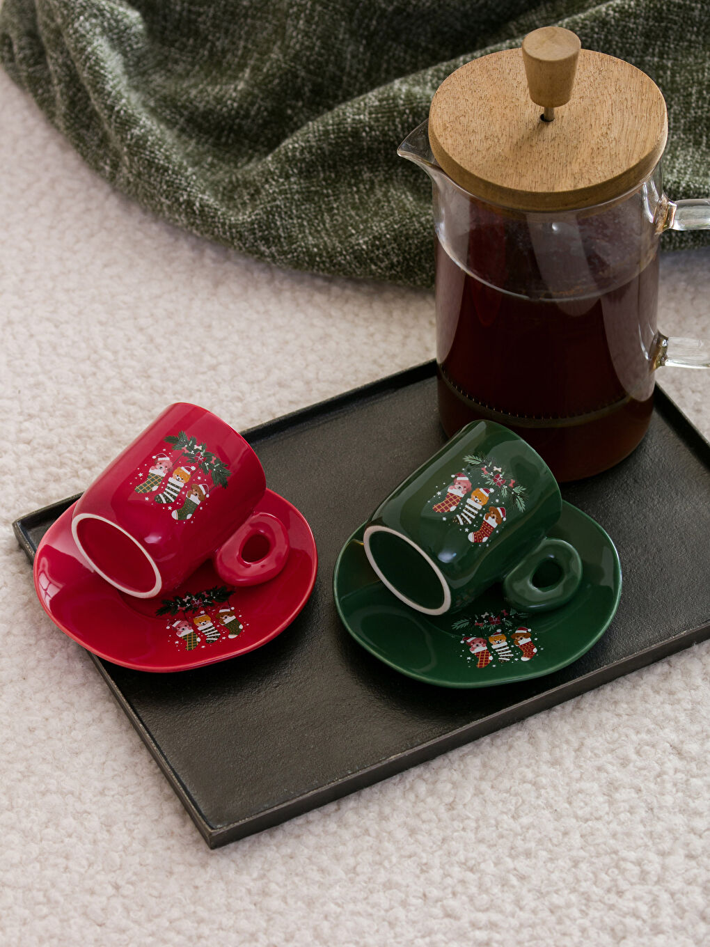 Karışık Yılbaşı Temalı 2 Kişilik Porselen Kahve Fincan Takımı 130 ml-1