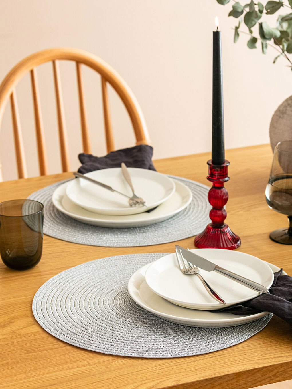 Gri Düz Amerikan Servisi 2'li 38X38 cm