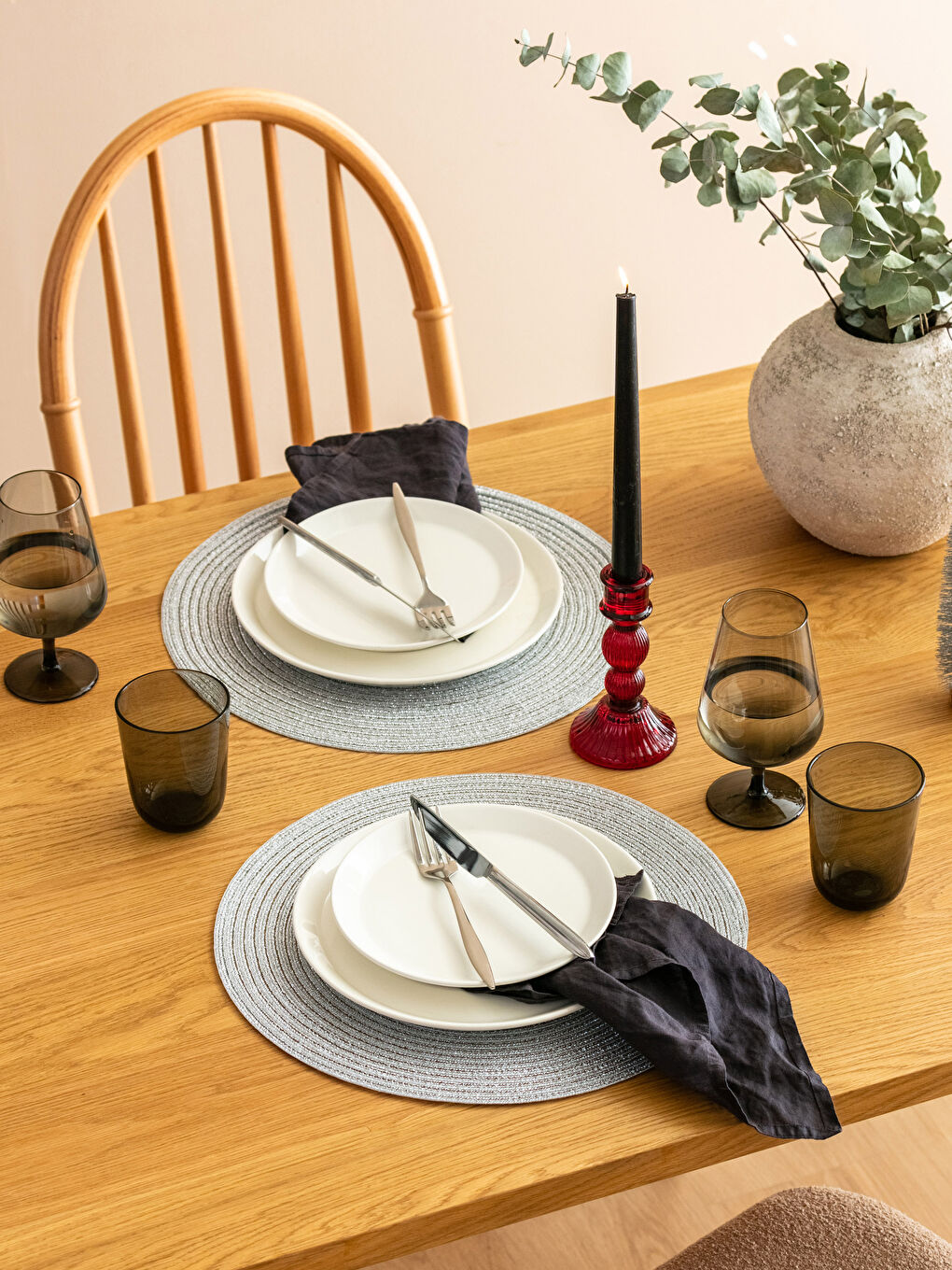 Gri Düz Amerikan Servisi 2'li 38X38 cm-1