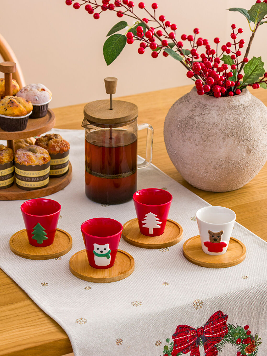 New Year's Themed Coffee Cup Set for 4 People 90 Ml -W3AV17Z8-F9C