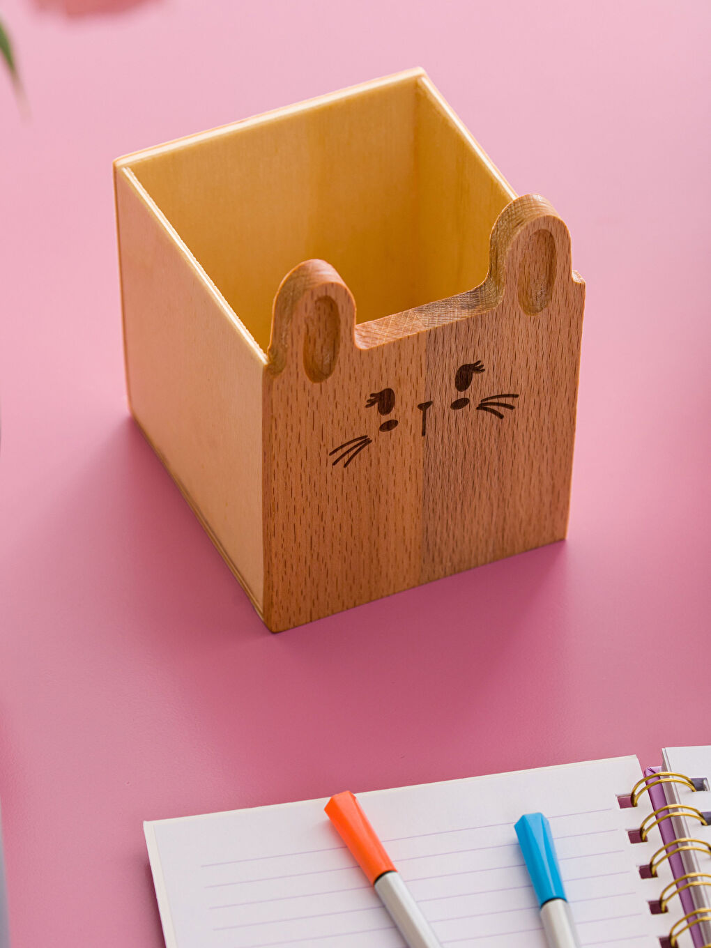 Kahverengi Baskılı Ahşap Organizer Kutu 10x10x12 cm-1