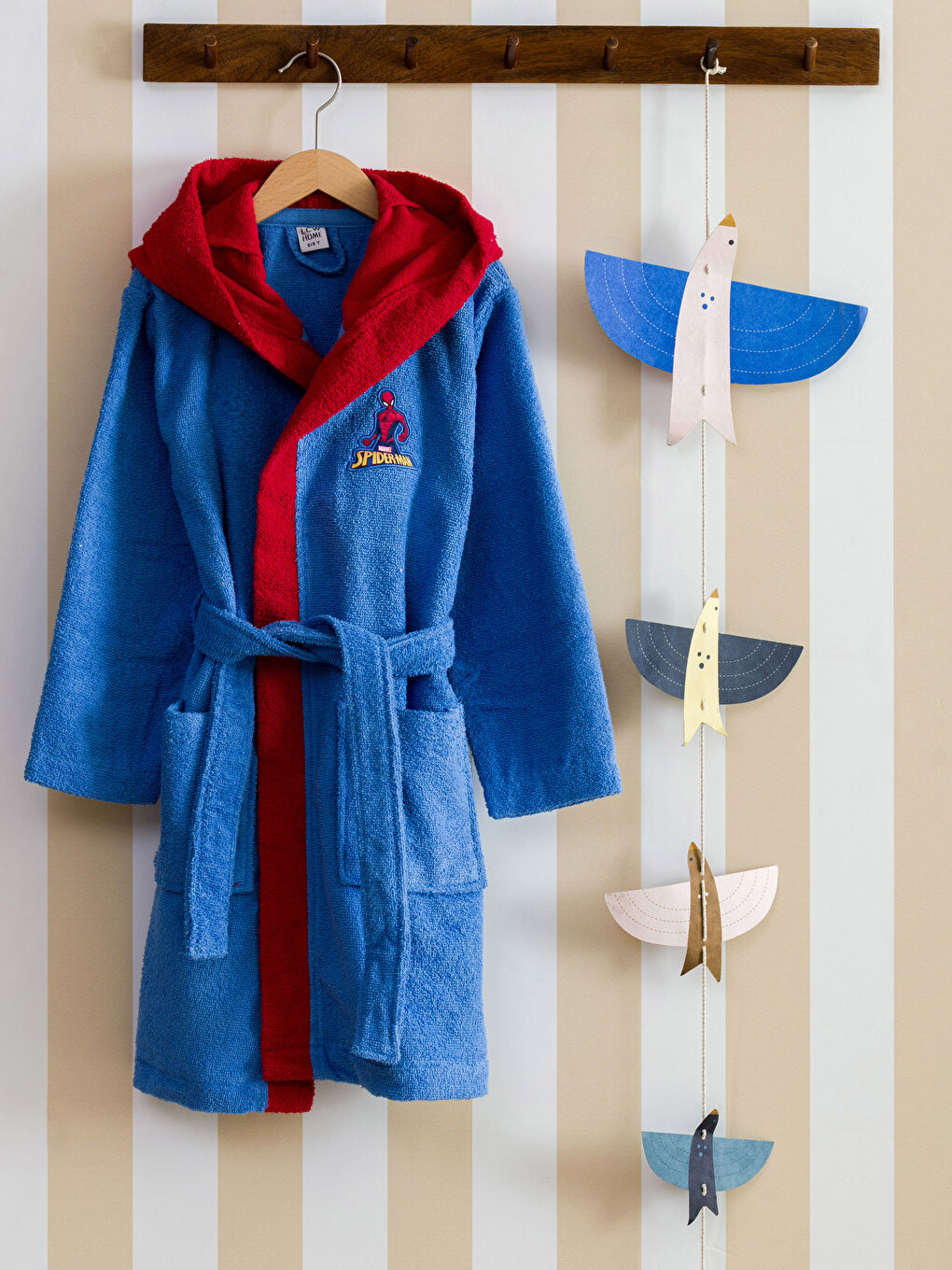 Halat de baie cu glugă imprimat Spiderman pentru băieți