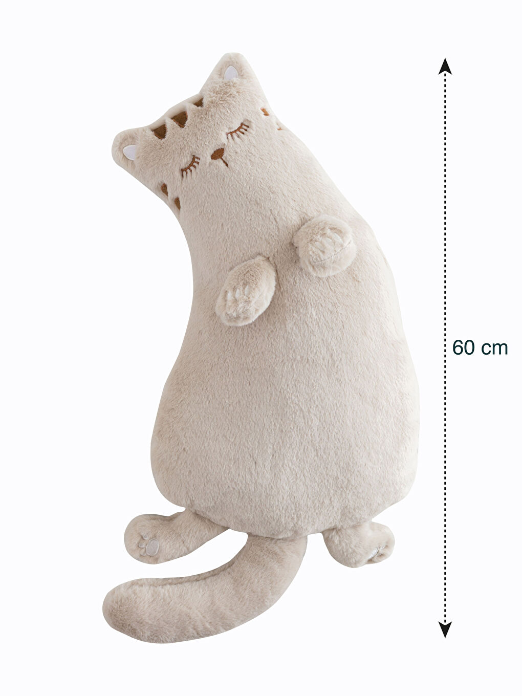 Bej Pelüş Dolgulu Kedi Bebek Kırlent 60 cm-3