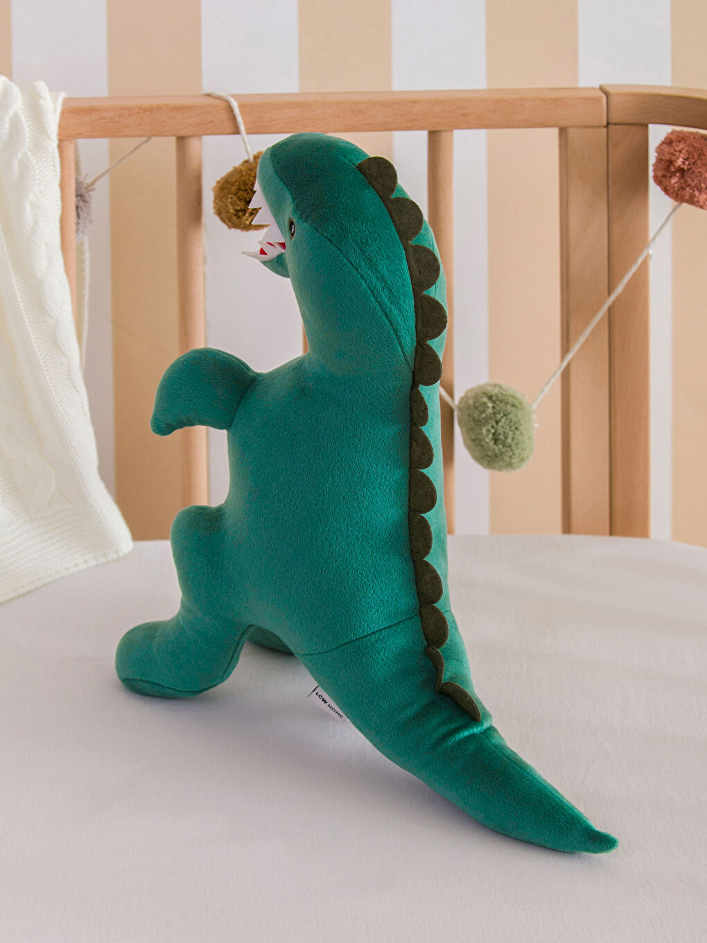 Haki Dinozor Figürlü Dolgulu Pelüş Bebek Kırlent 41 cm-1