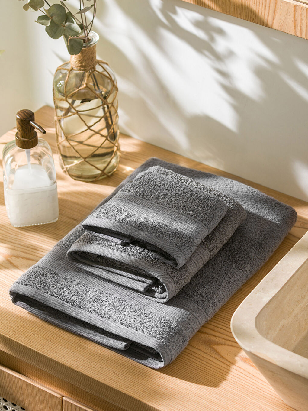 Antrasit Pamuklu Havlu Seti 3'lü