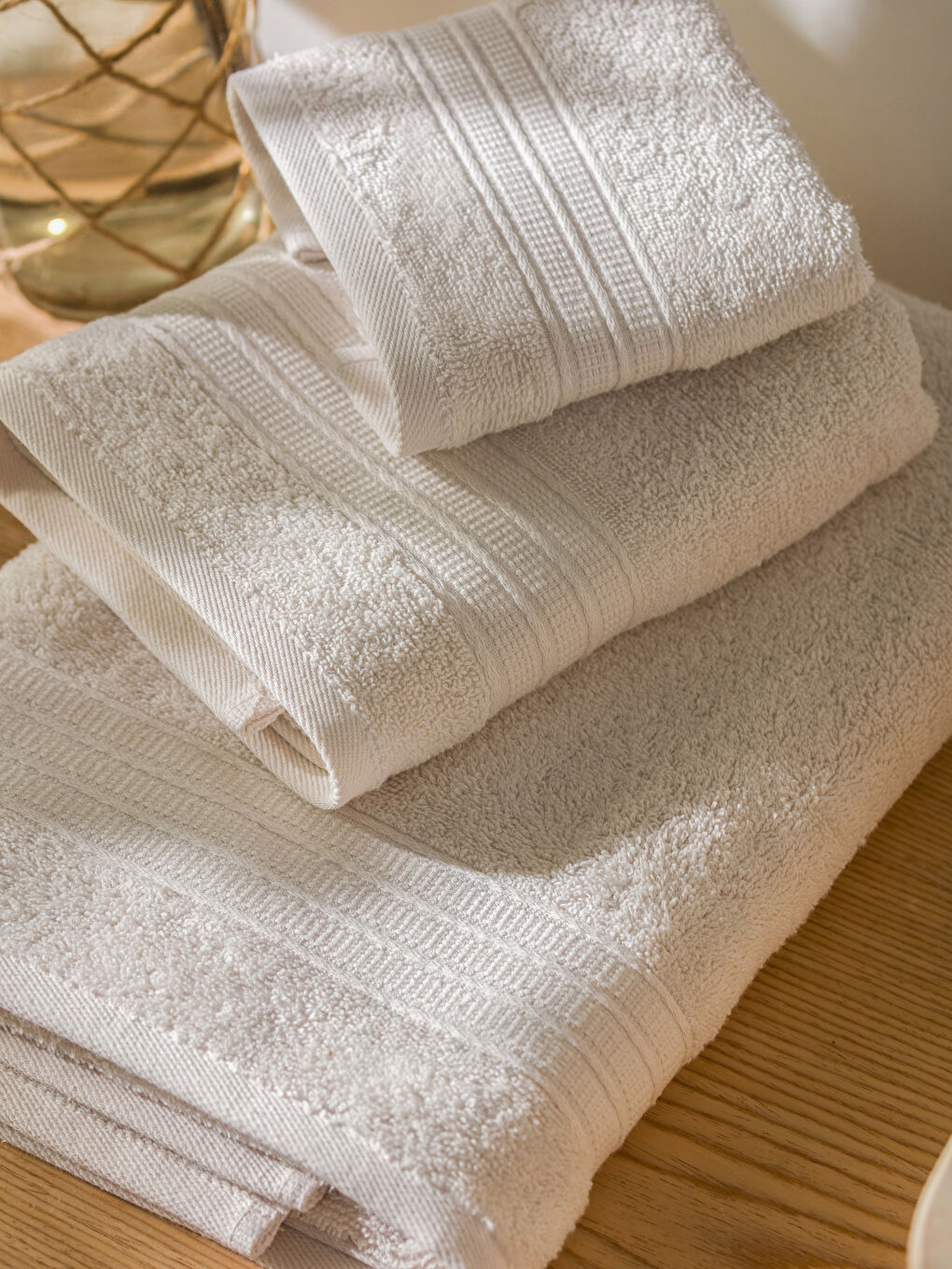 Bej Pamuklu Havlu Seti 3'lü-1