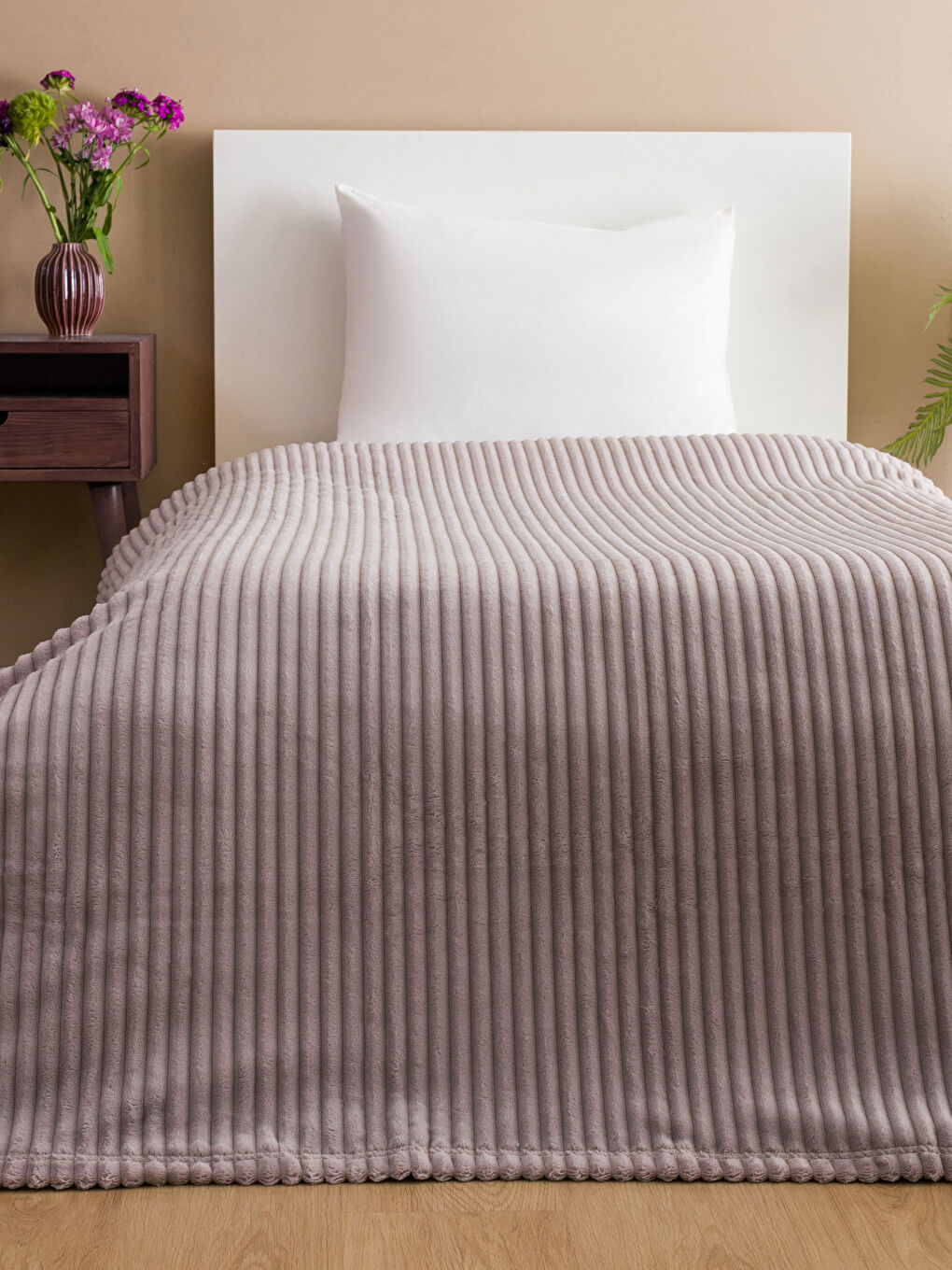 Bej Wellsoft Fitilli Tek Kişilik Battaniye 150x200 cm