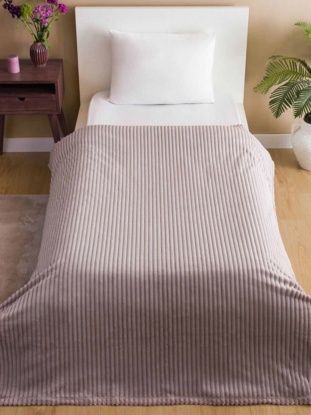 Bej Wellsoft Fitilli Tek Kişilik Battaniye 150x200 cm-1