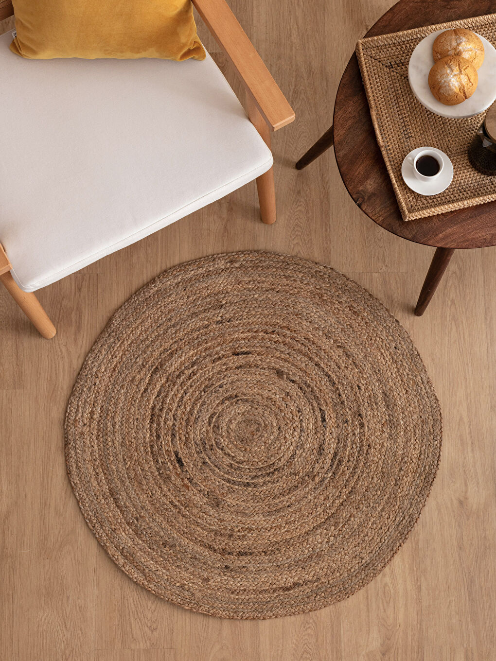 Kahverengi Jüt Yuvarlak Halı 90x90 cm-1