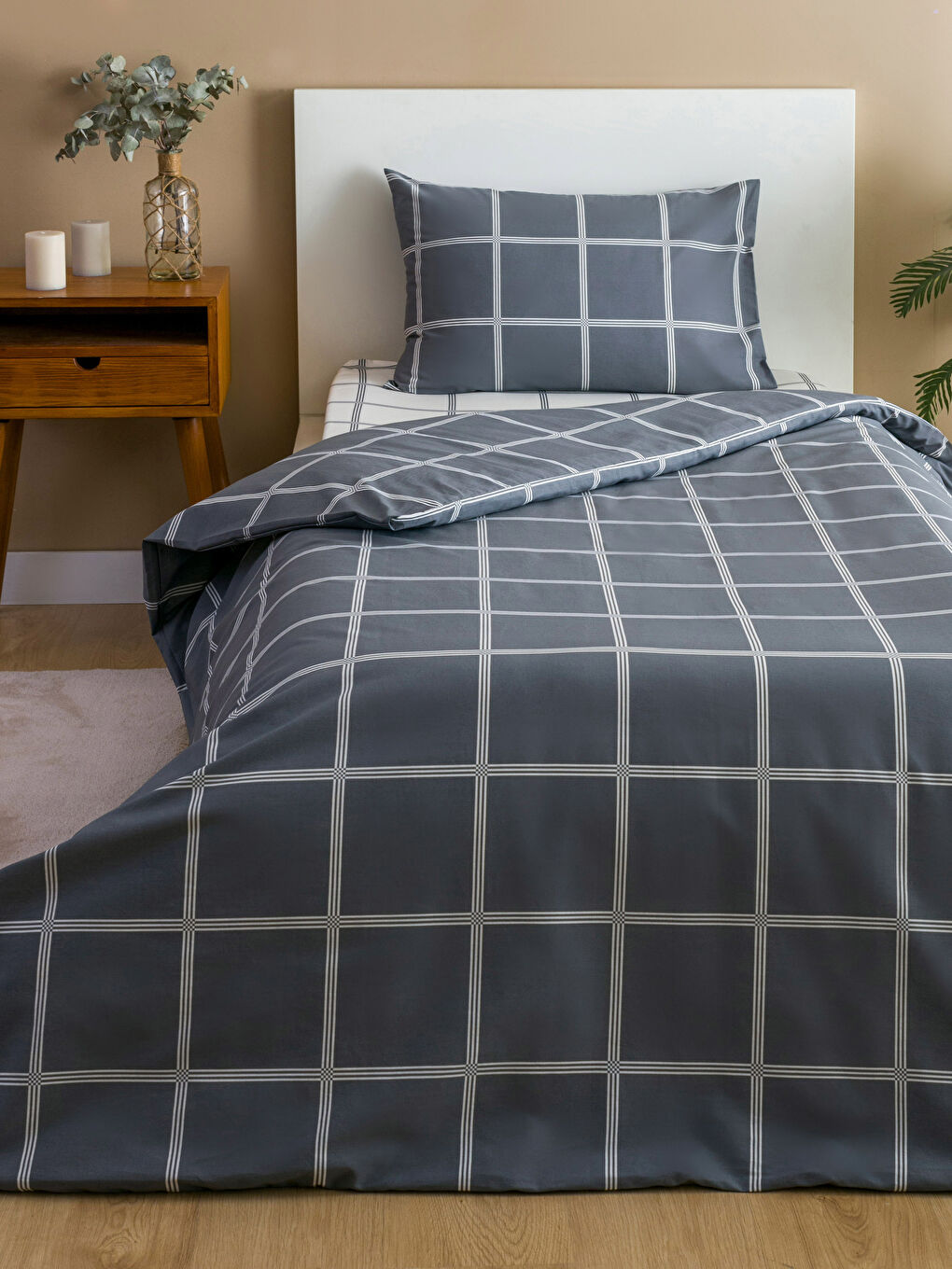 Karışık Ekose Desenli Tek Kişilik Nevresim Takımı