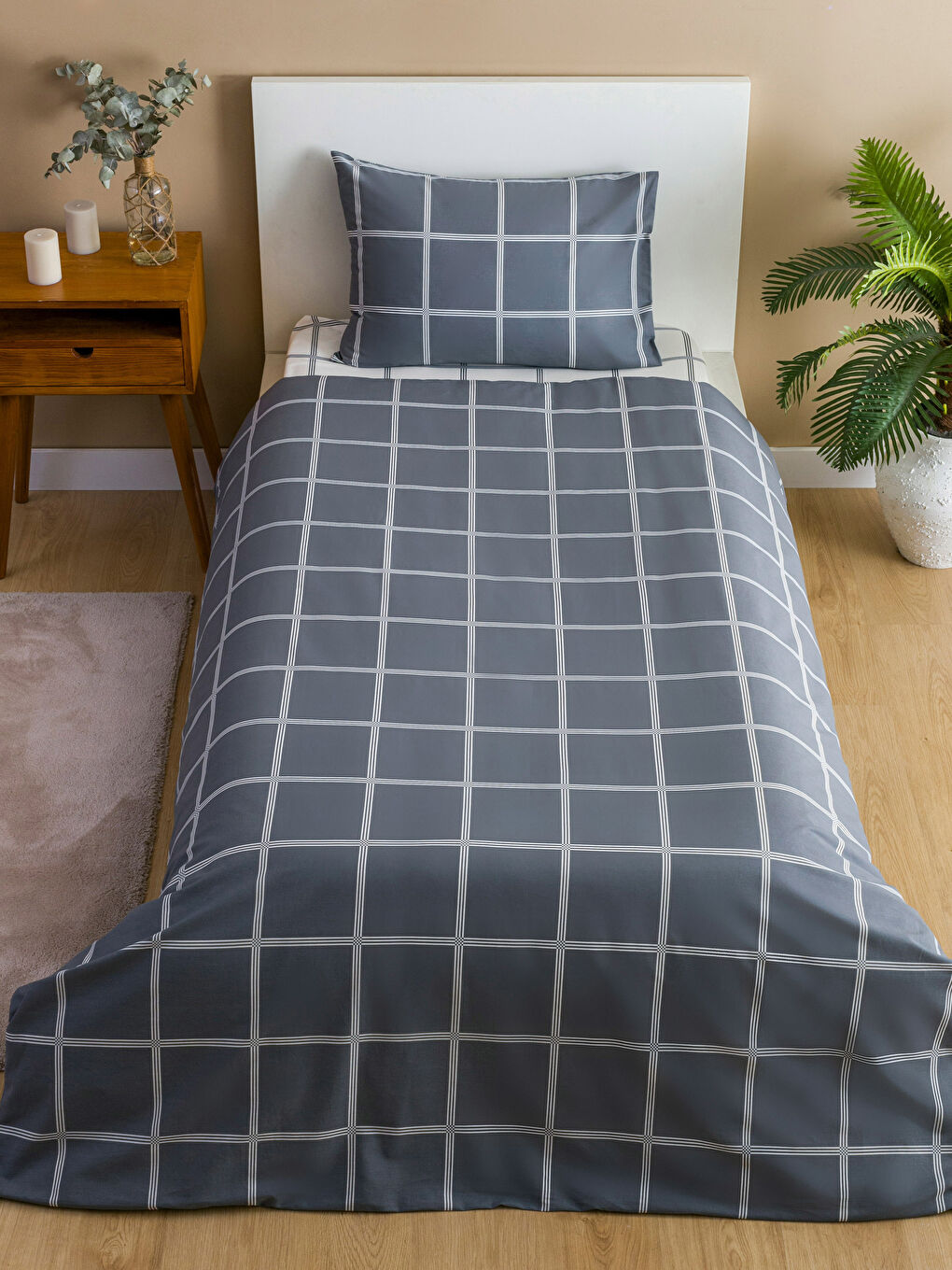 Karışık Ekose Desenli Tek Kişilik Nevresim Takımı-1