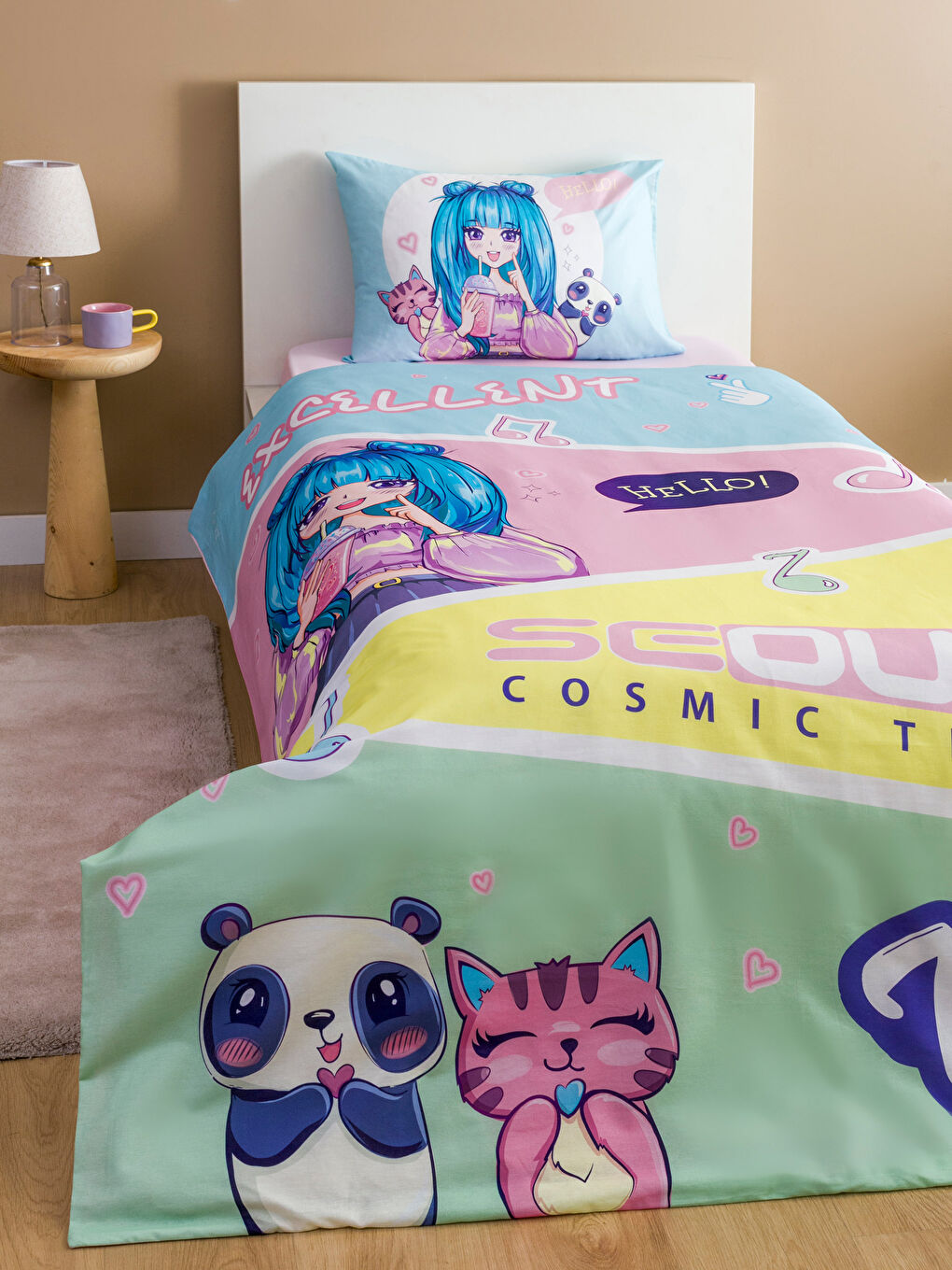 Karışık Baskılı Kız Çocuk Tek Kişilik Nevresim Takımı