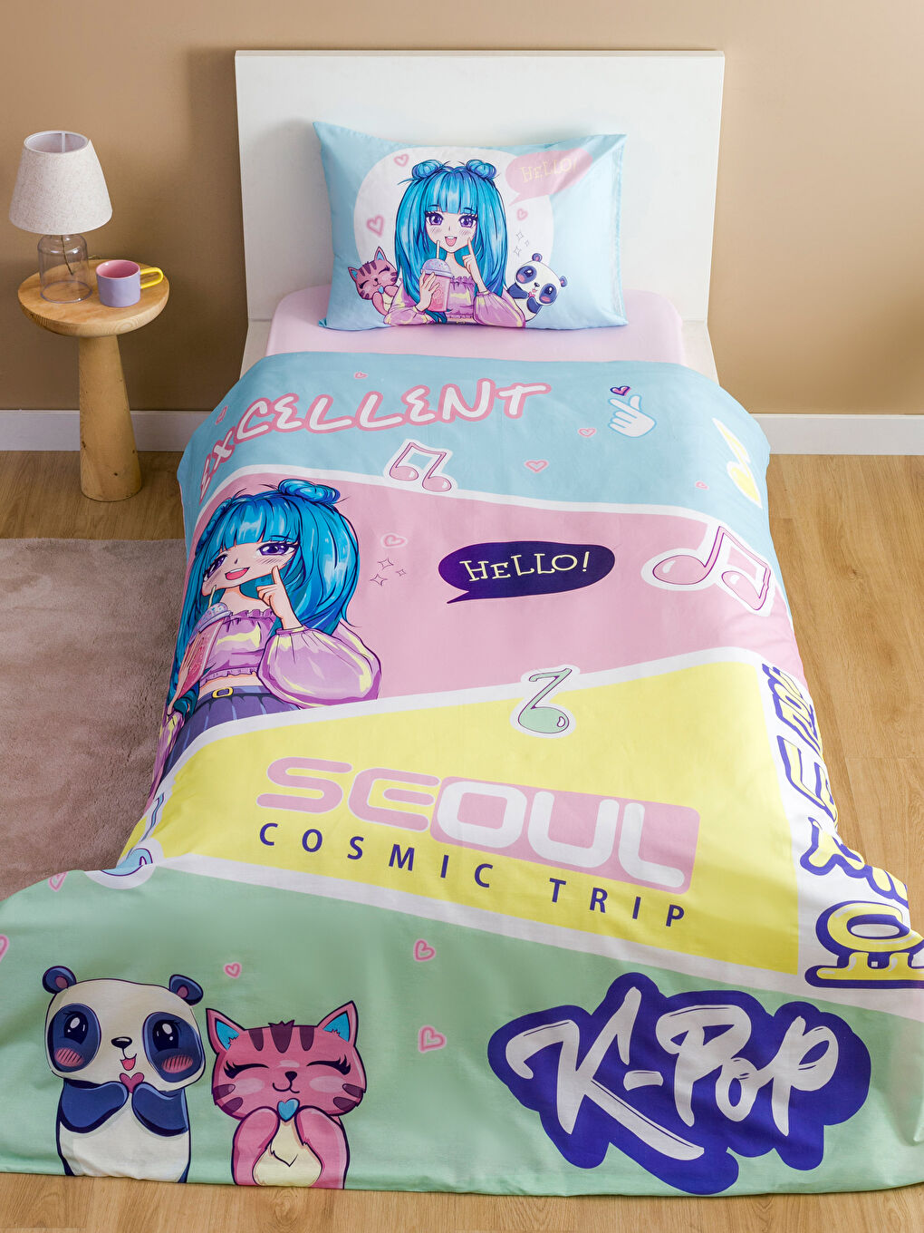 Karışık Baskılı Kız Çocuk Tek Kişilik Nevresim Takımı-1