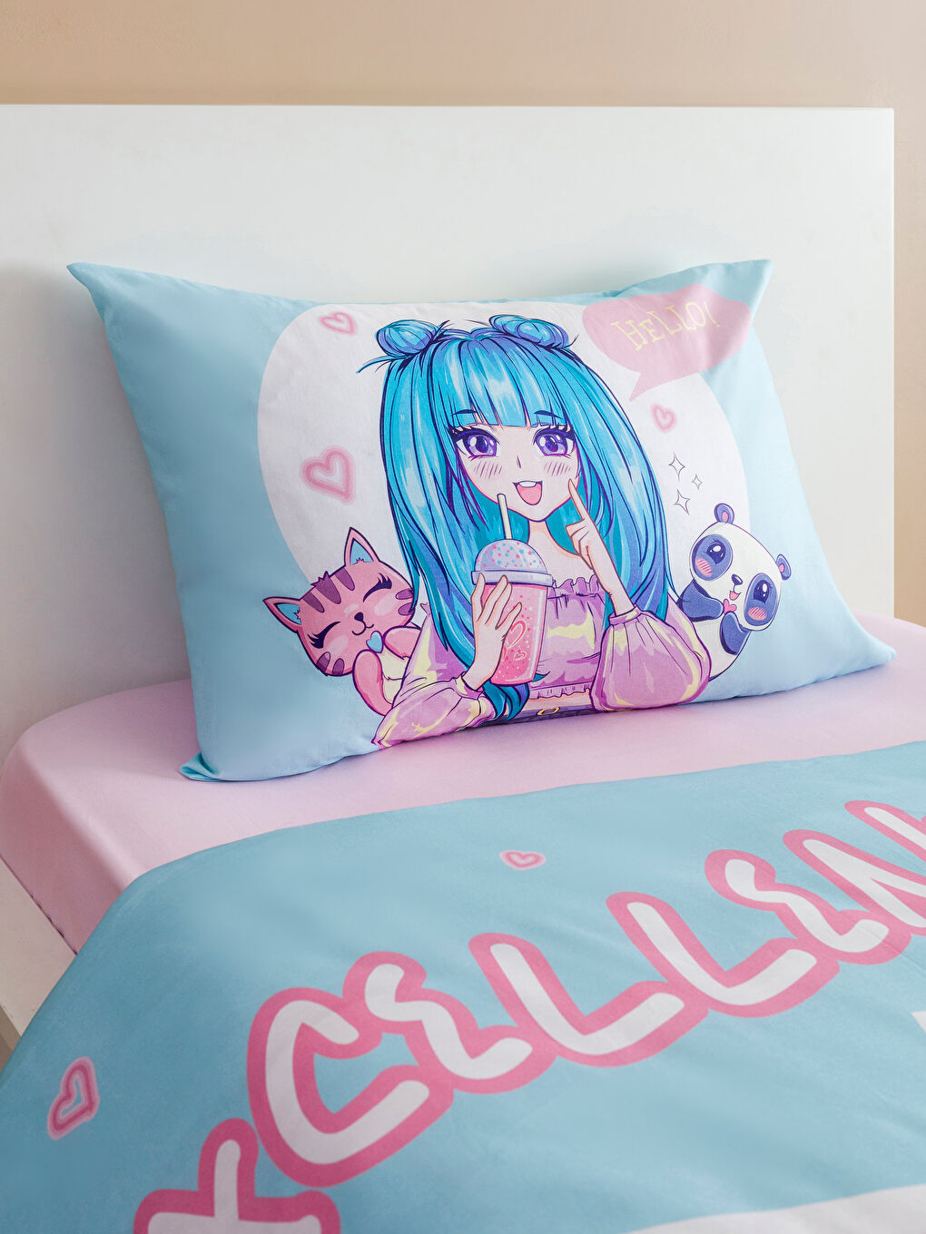 Karışık Baskılı Kız Çocuk Tek Kişilik Nevresim Takımı-2