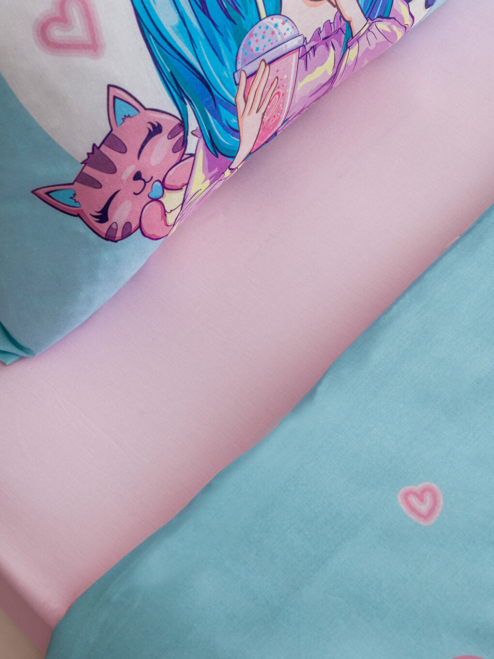 Karışık Baskılı Kız Çocuk Tek Kişilik Nevresim Takımı-4