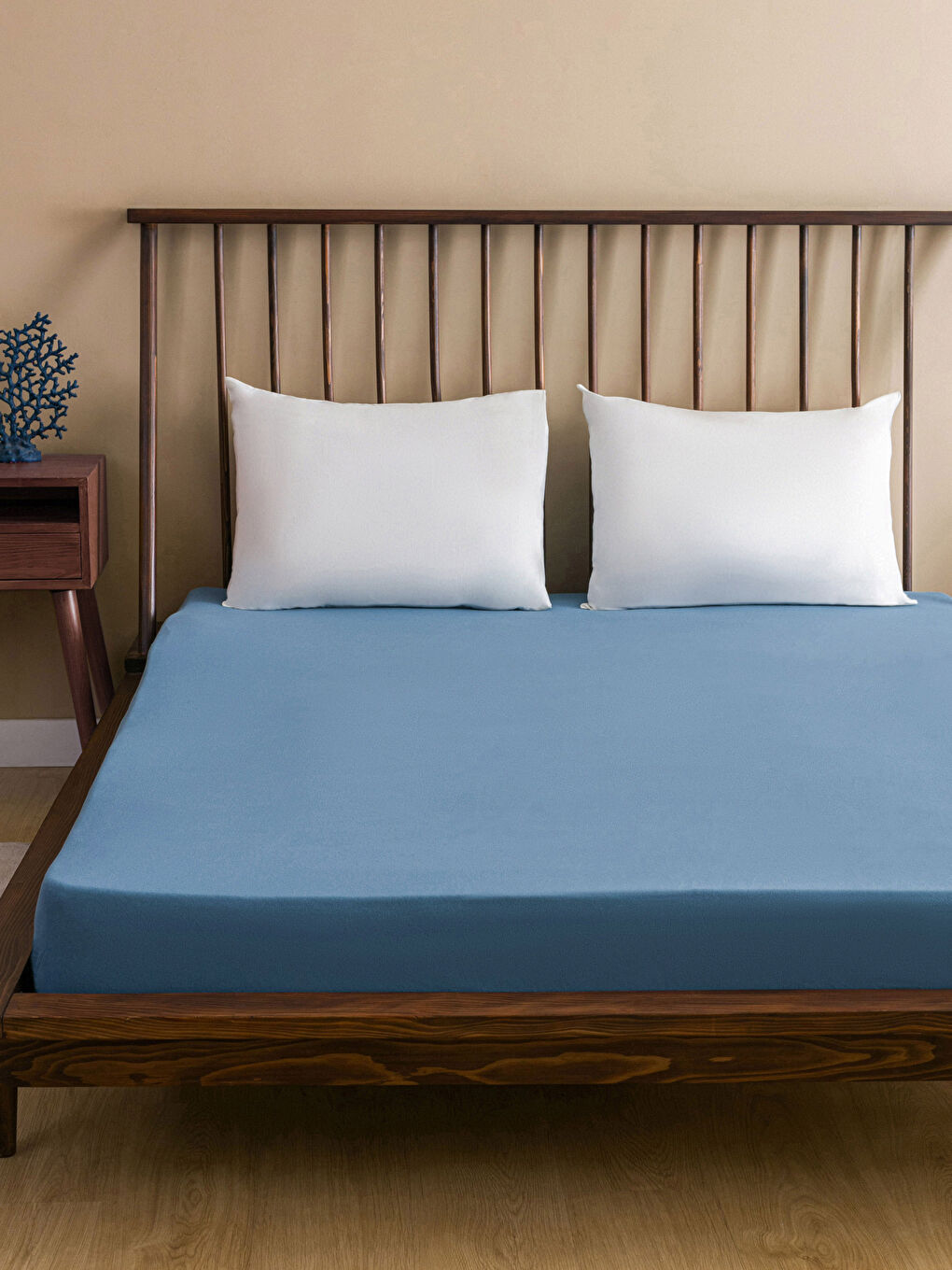 Mavi Düz Çift Kişilik Lastikli Çarşaf 160x200x30 cm