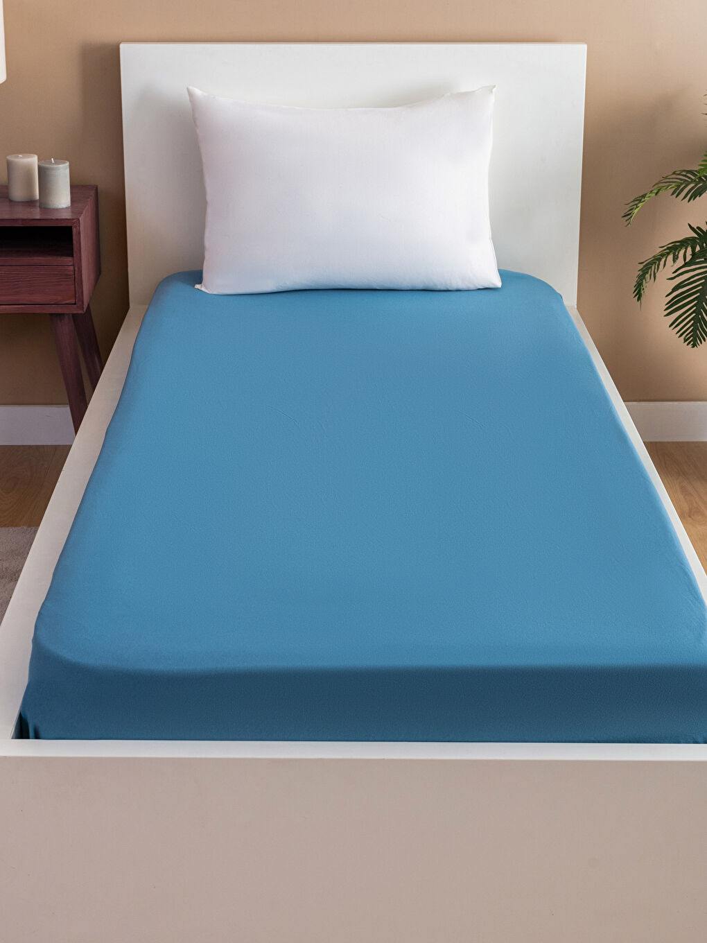 شرشف سرير مفرد مطاطي قطن سادة 100x200x30 سم