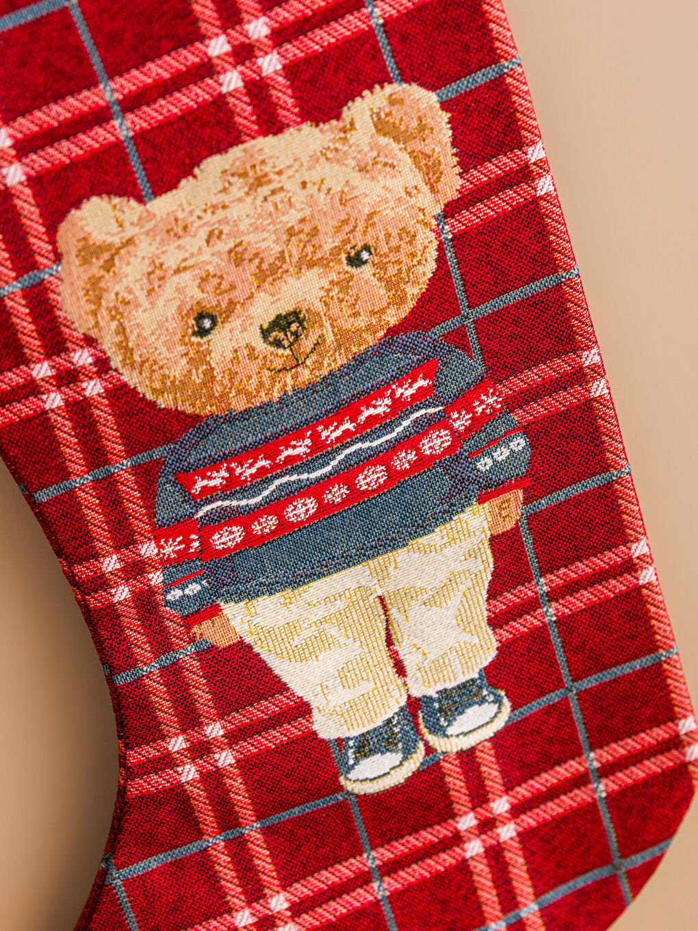 Плюшено Мече Бродиран Чорап Орнамент за Новогодишно Дърво-2