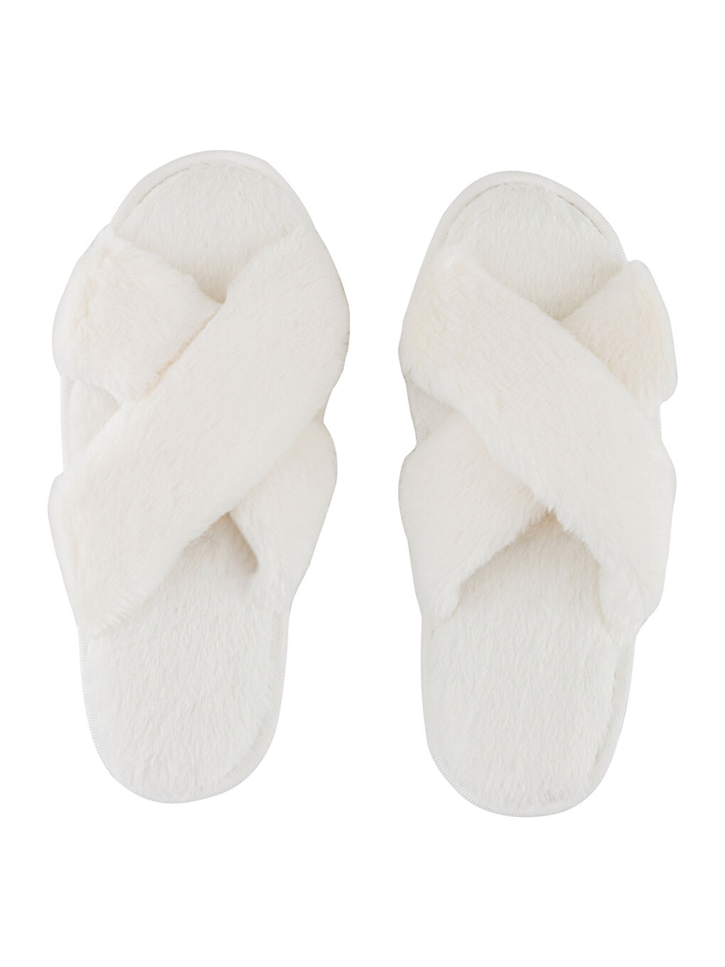 Ekru Pelüş Çapraz Bantlı Kadın Ev Terliği-5