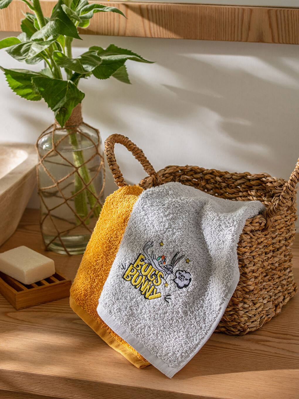 Serviette d'invité Brodée Bugs Bunny Lot de 2 30x50 cm