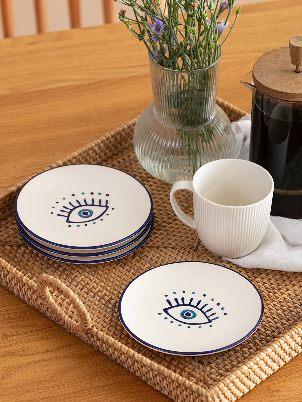 Mavi Göz Desenli Seramik Tatlı Tabağı 4'lü