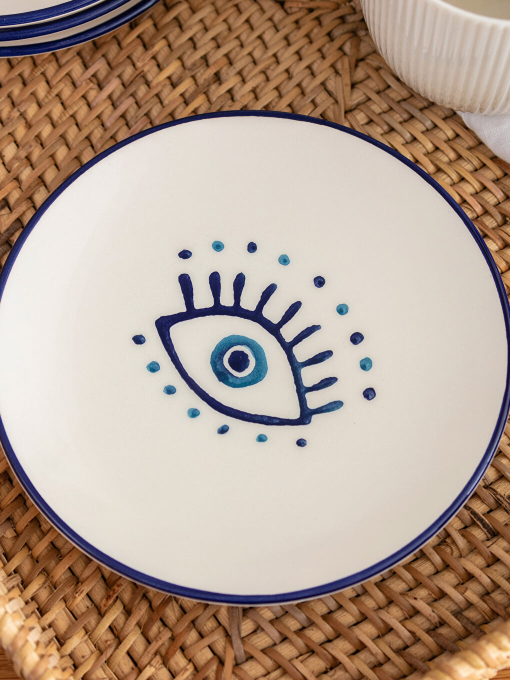 Mavi Göz Desenli Seramik Tatlı Tabağı 4'lü-2