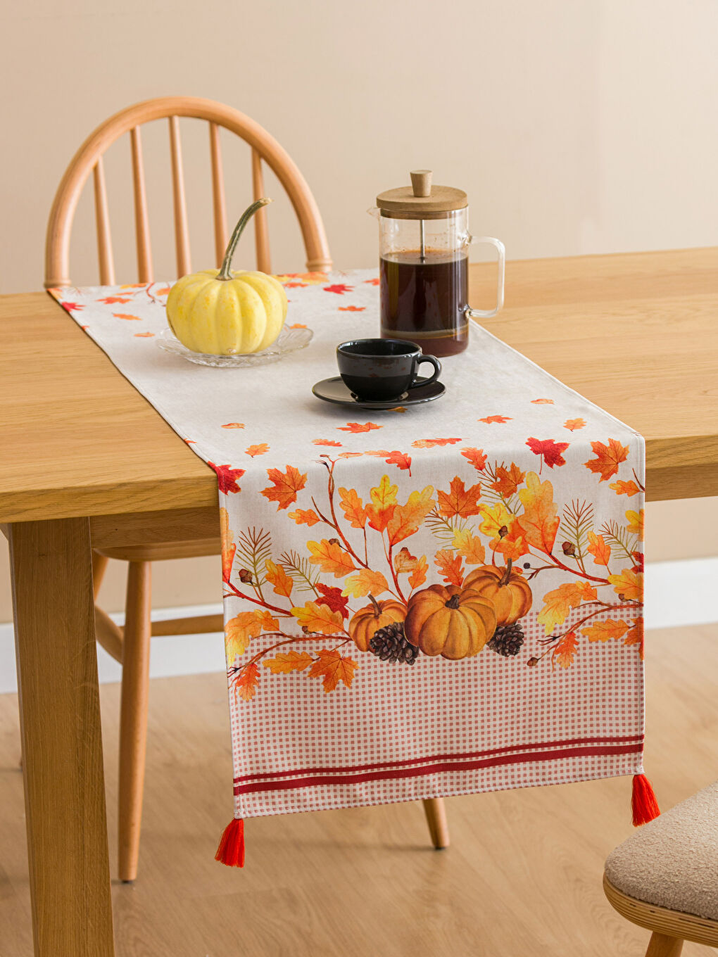 LCW HOME Bal Kabağı Baskılı Püsküllü Runner 45x150 cm-1