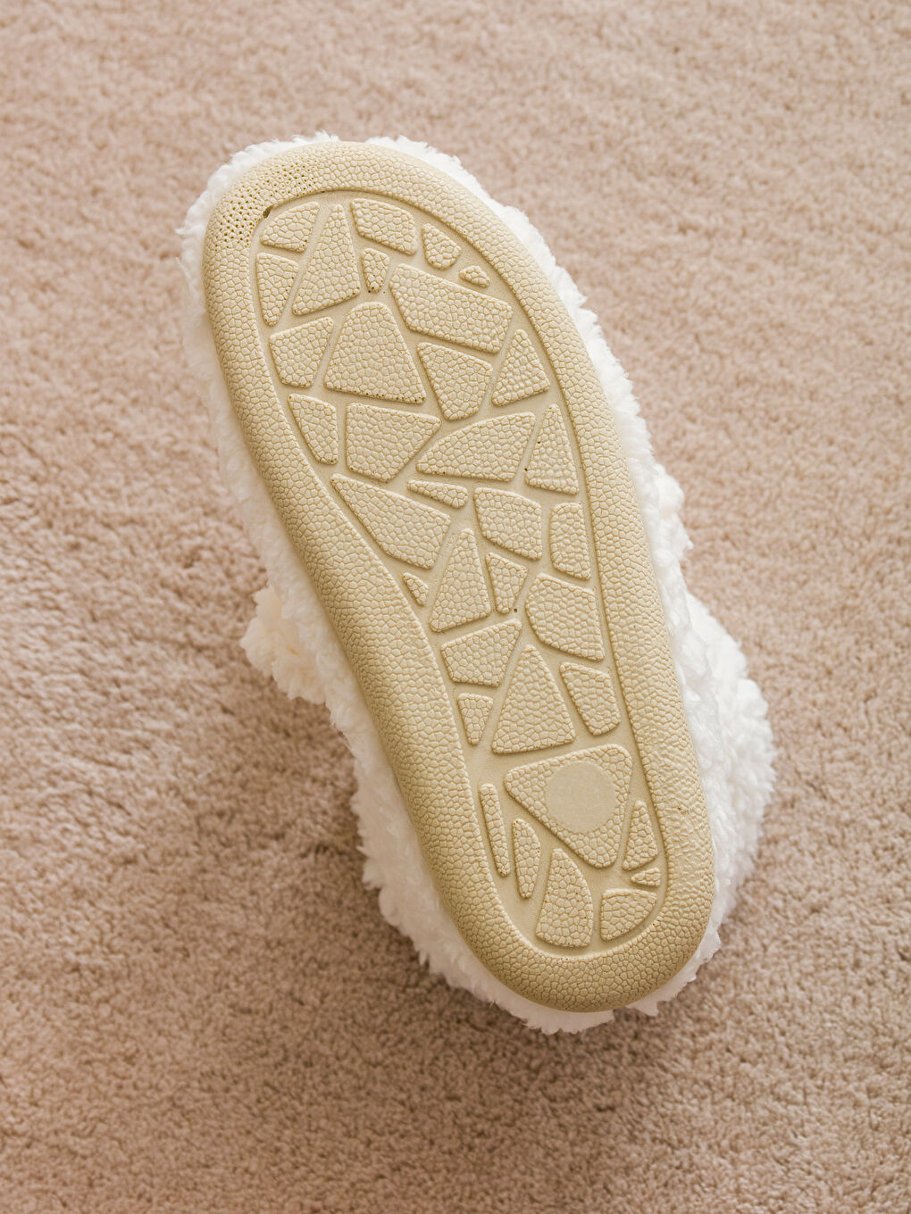 Ekru Düz Pelüş Kadın Ev Botu-4