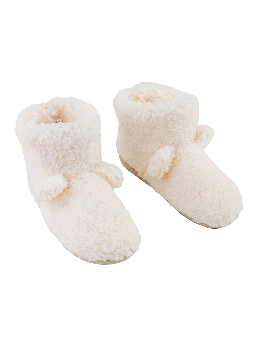 Ekru Düz Pelüş Kadın Ev Botu-5