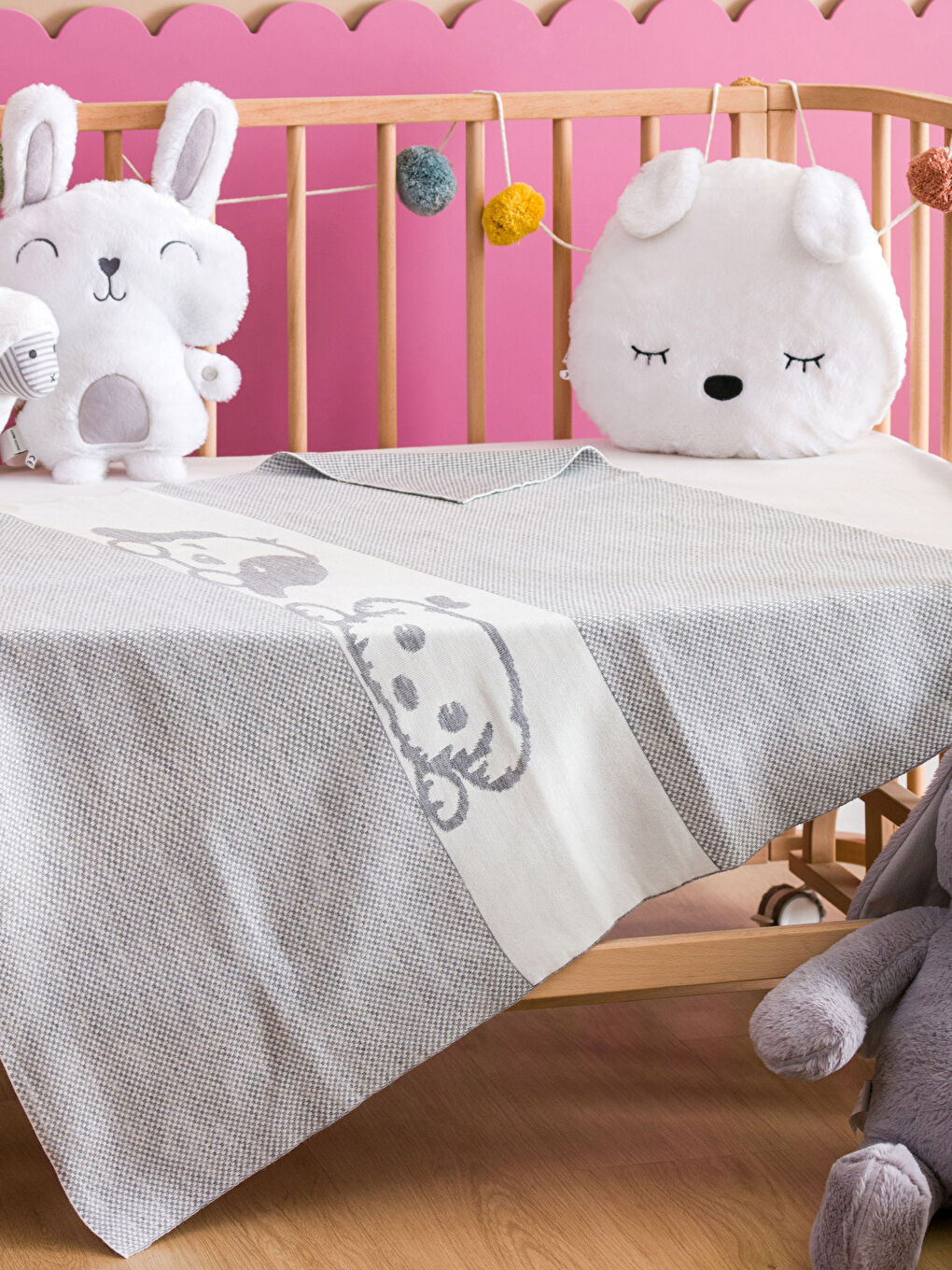 Gri Köpek Baskılı Erkek Bebek Battaniye