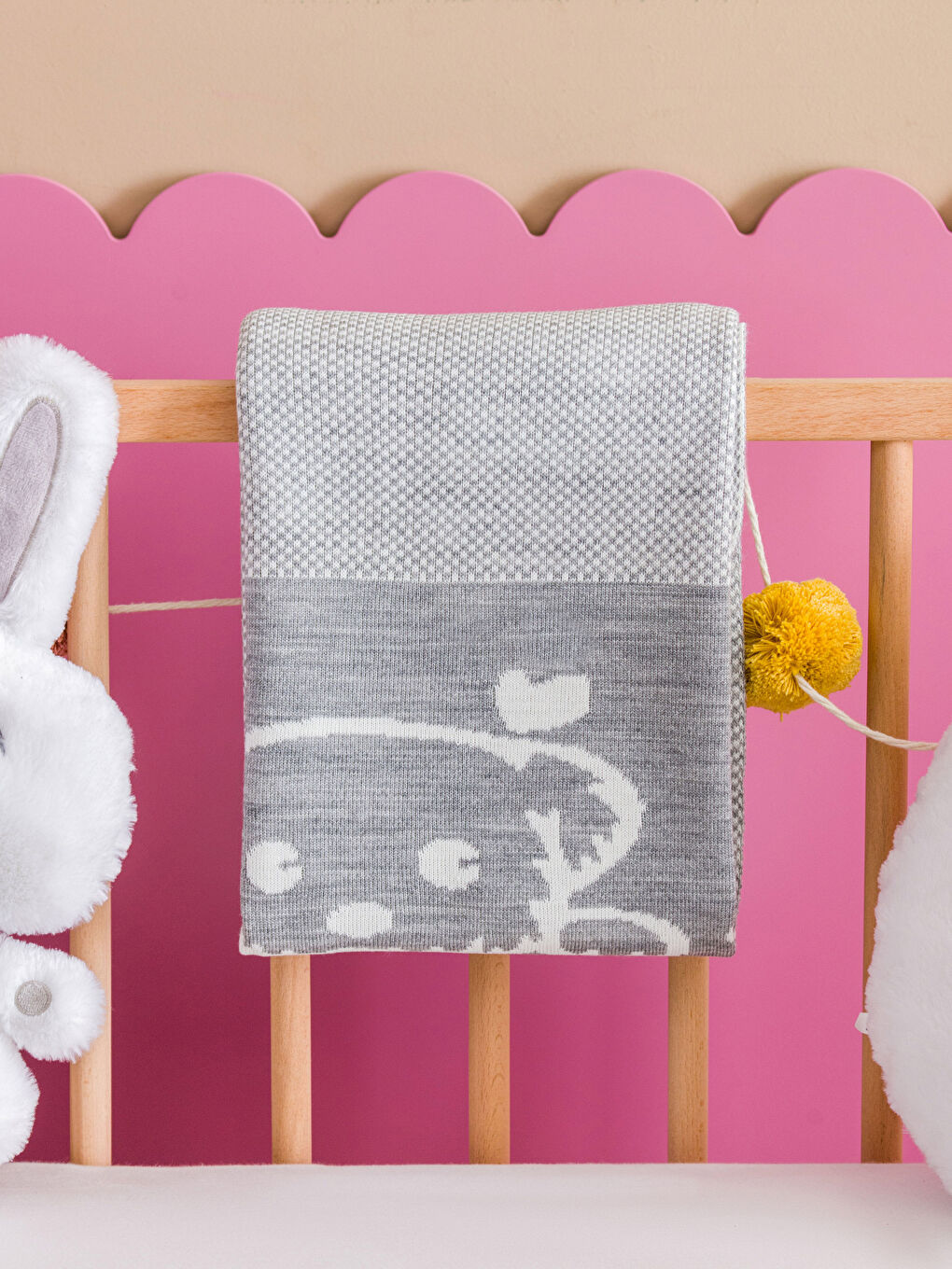 Gri Köpek Baskılı Erkek Bebek Battaniye-1