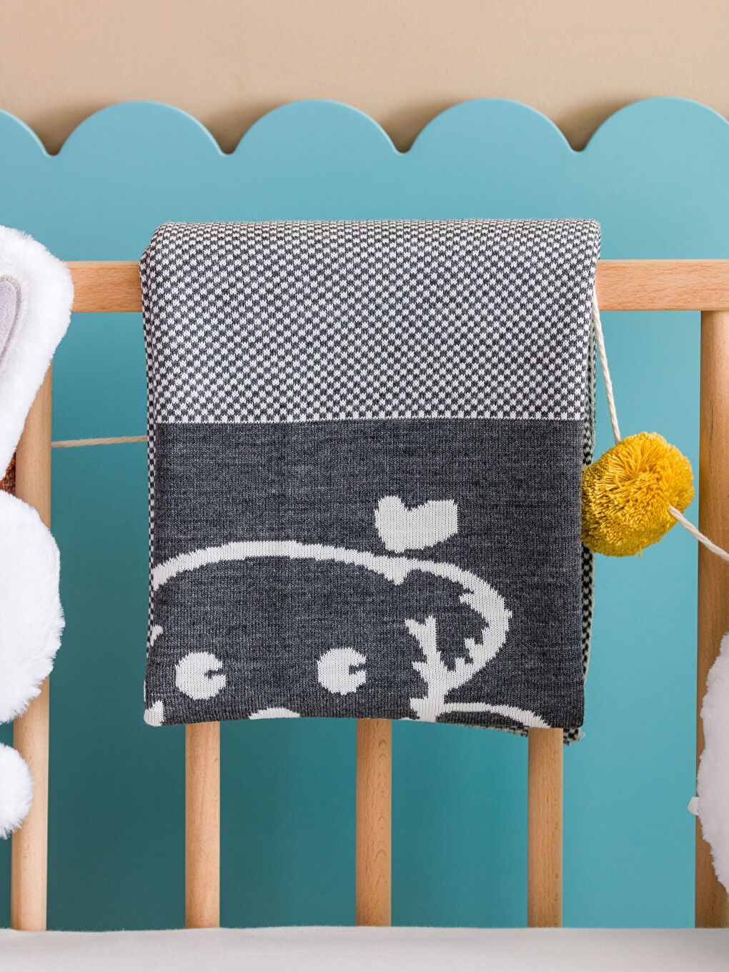 Gri Köpek Baskılı Erkek Bebek Battaniye-1