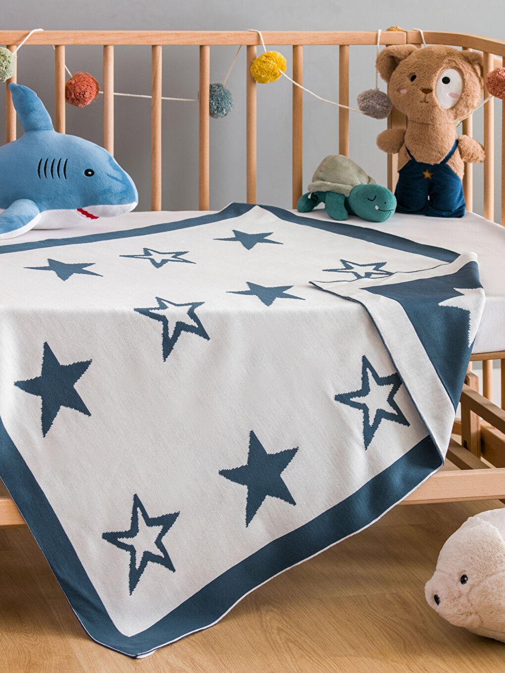 Lacivert Yıldız Baskılı Erkek Bebek Battaniye