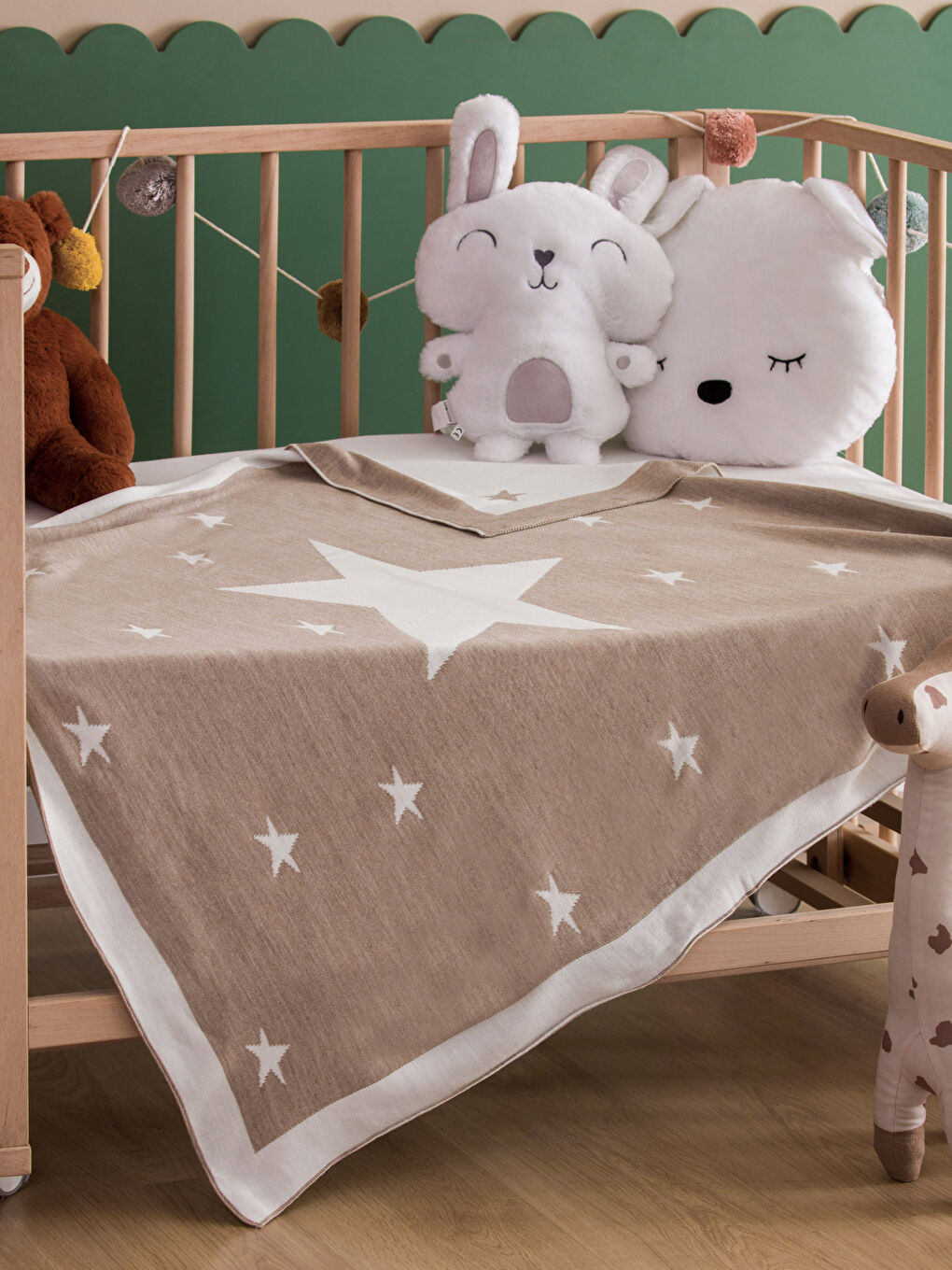 Bej Baskılı Erkek Bebek Battaniyesi