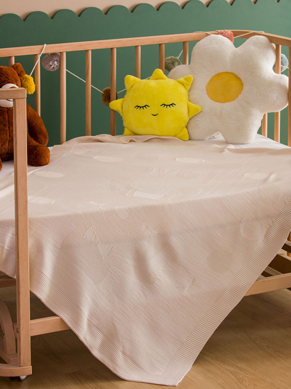 Bej Baskılı Erkek Bebek Battaniyesi