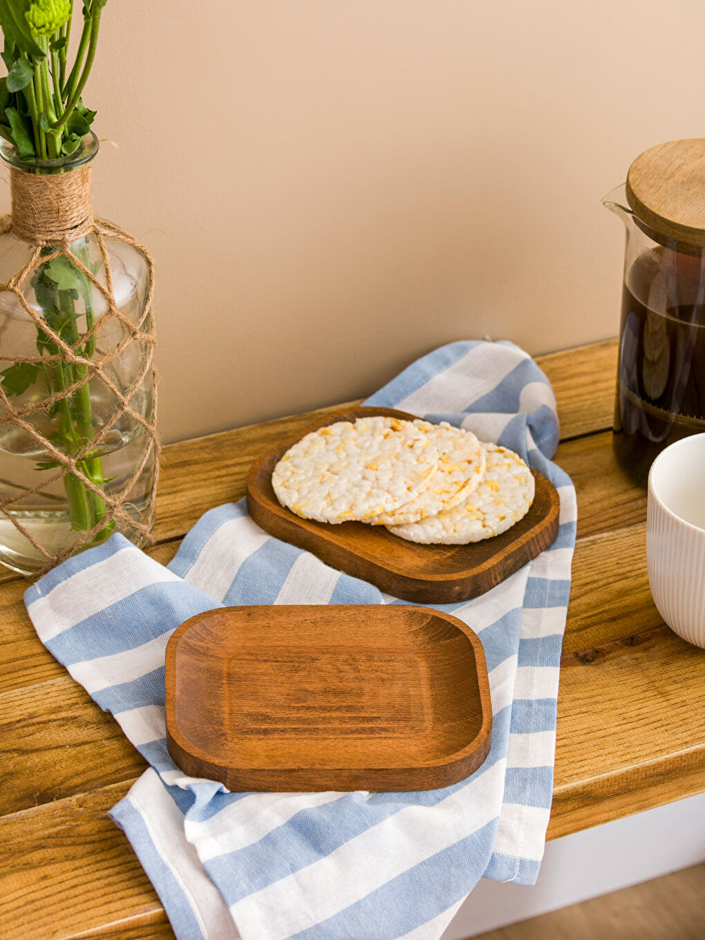 Kahverengi Ahşap Sunum Tabağı 2'li 16 cm