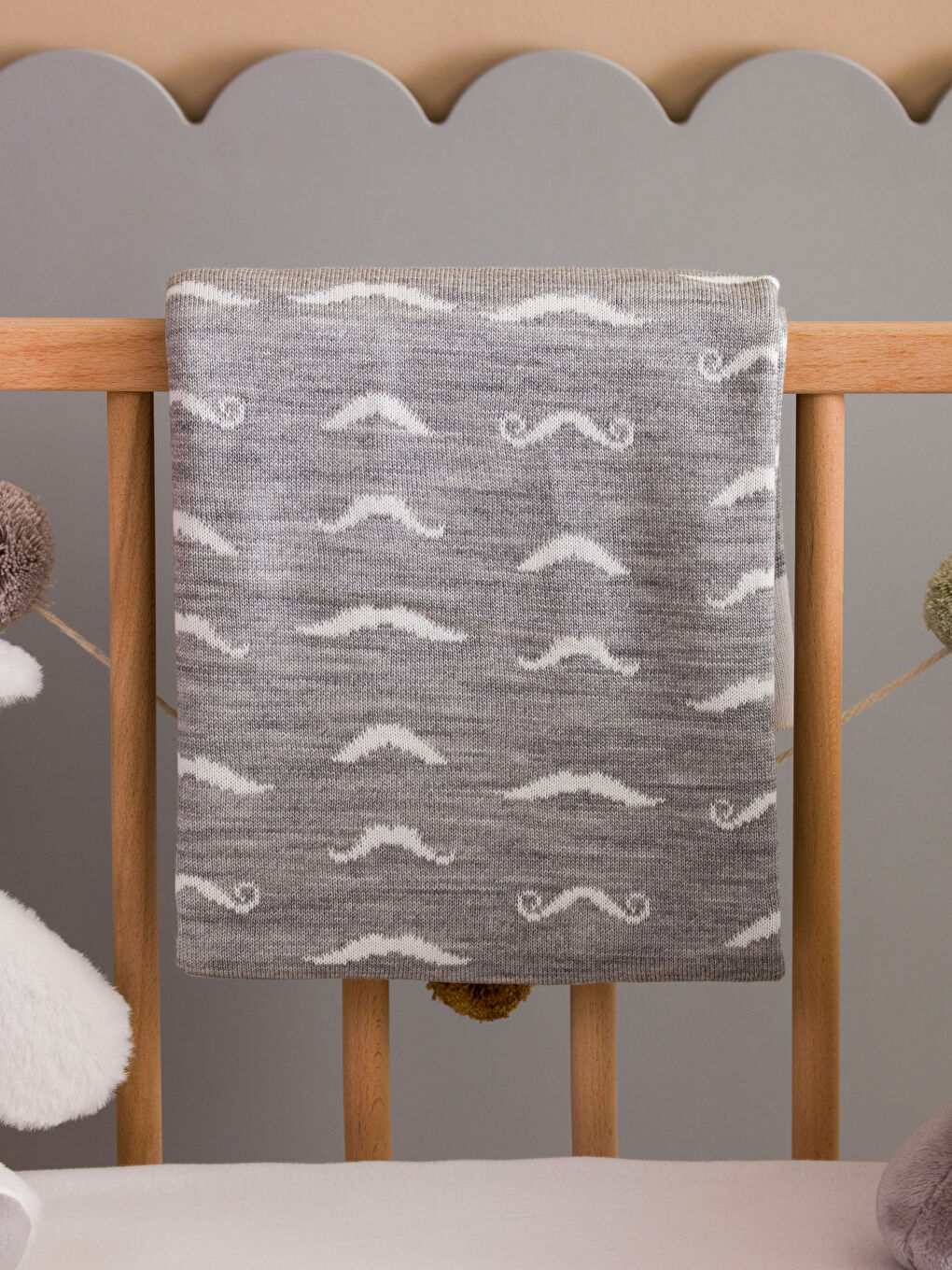 Gri Desenli Erkek Bebek Battaniye 85x95 cm-1