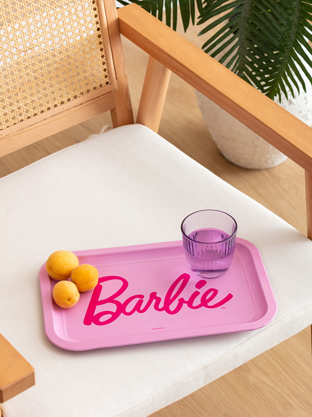 Pembe Barbie Baskılı Metal Tepsi 25x35 cm
