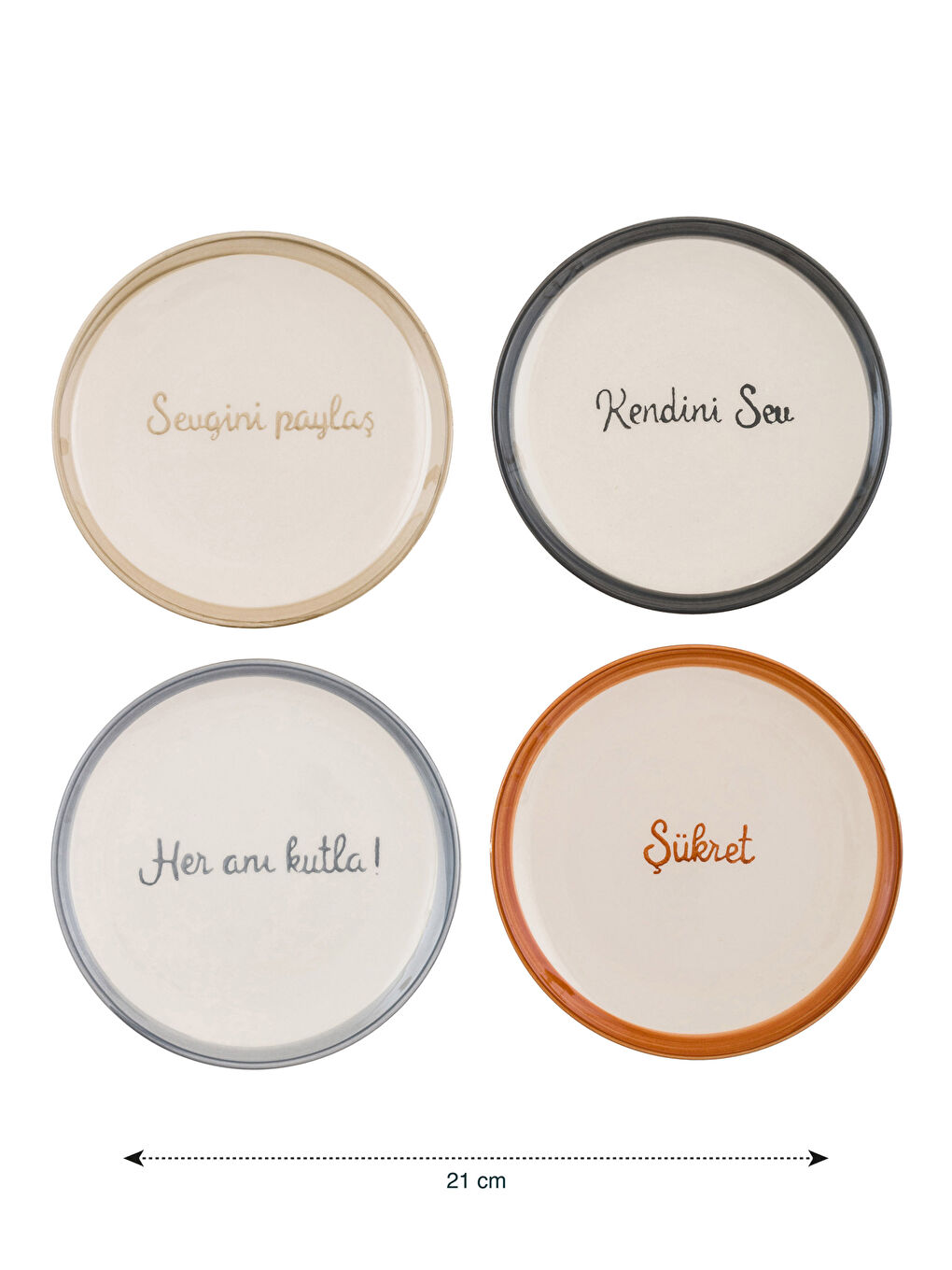 Karışık Yazı Baskılı Seramik Pasta Tabağı 21 cm-4