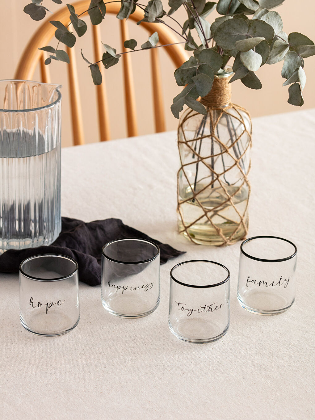 LCW HOME Siyah Baskılı Cam Bardak Seti 4'lü 260 ml - 1