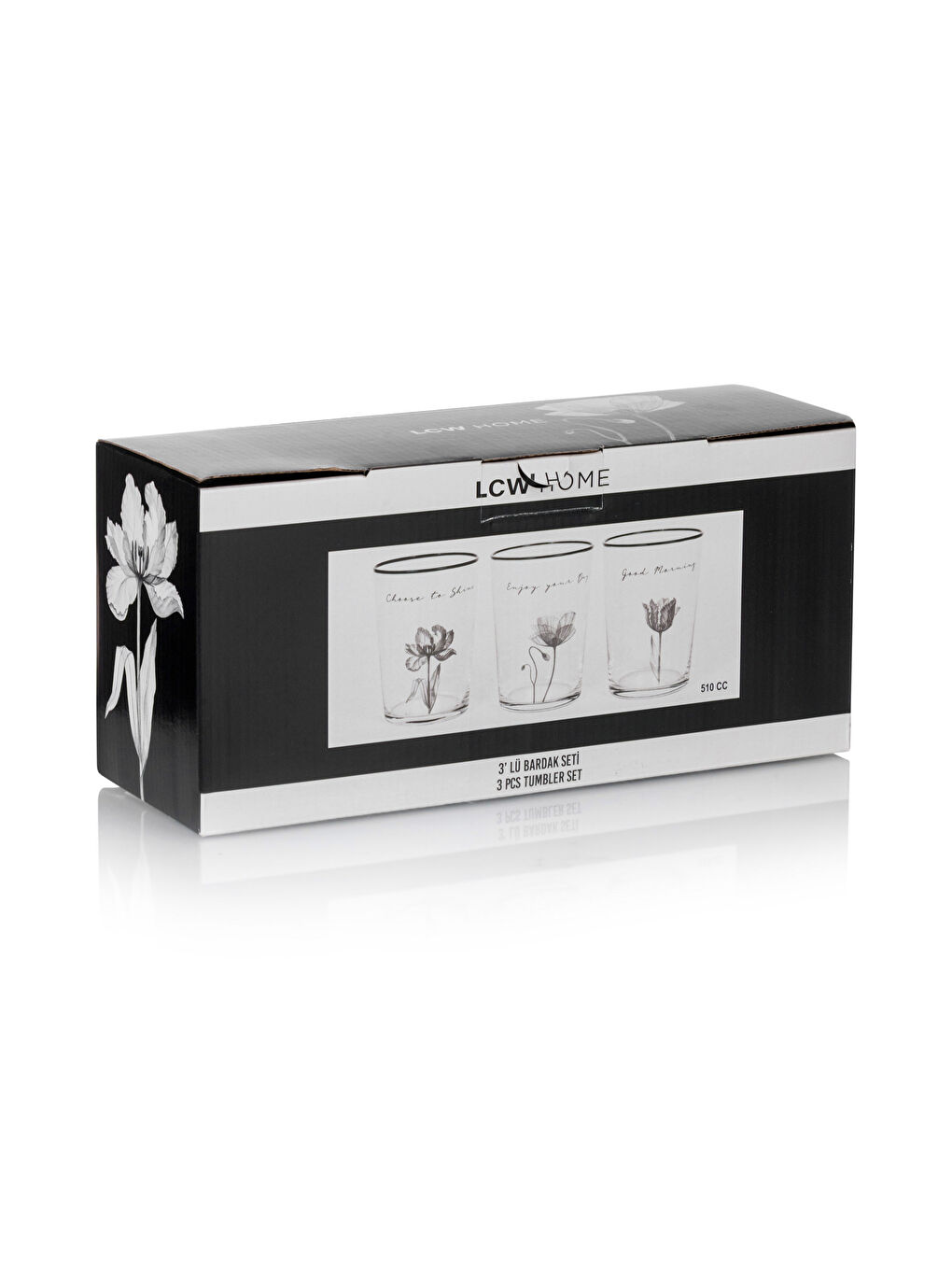 Siyah Çiçek Desenli Cam Bardak Seti 3'lü-3