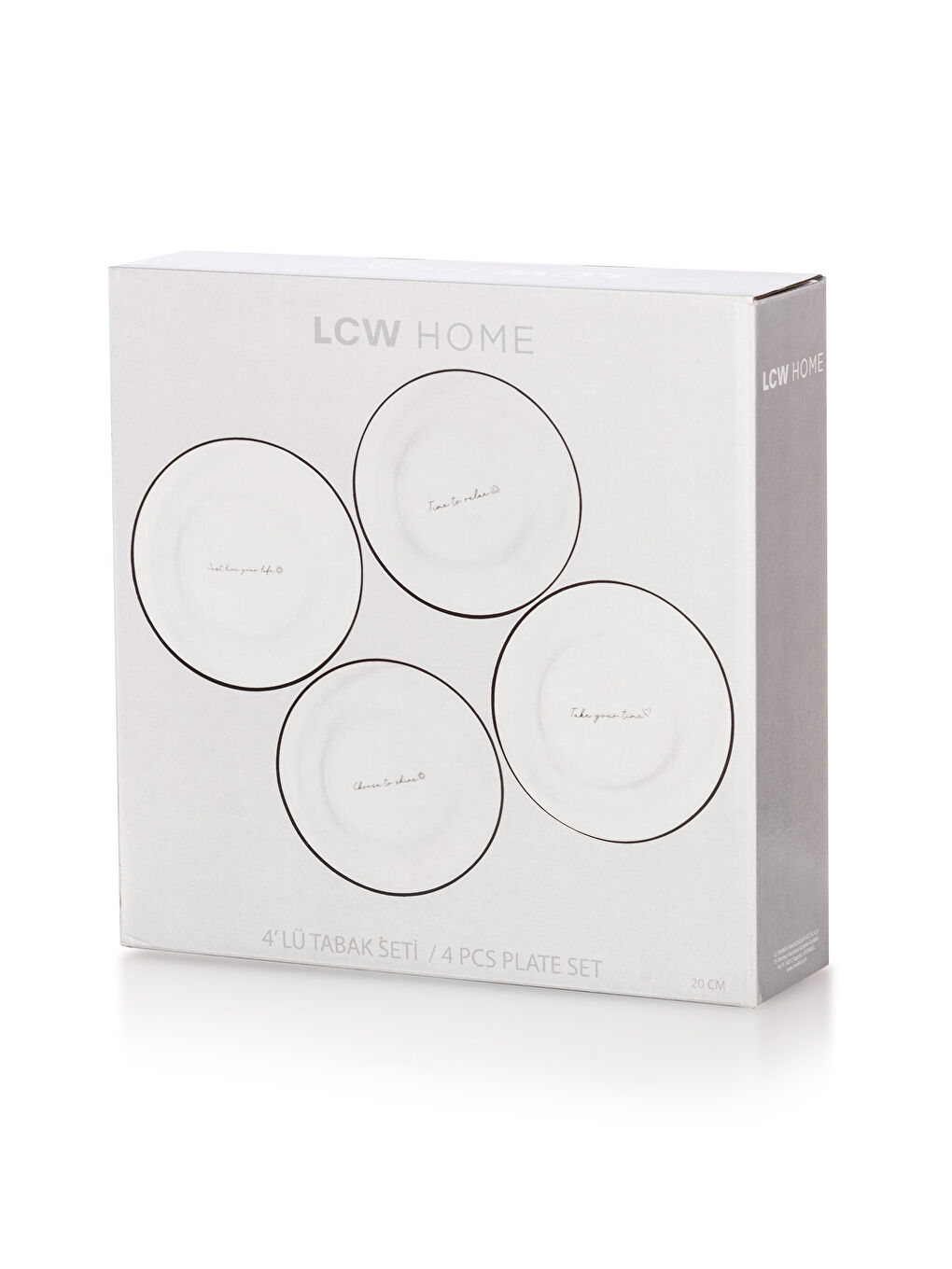 Siyah Yazı Baskılı Cam Tabak 4'lü 20 cm-5