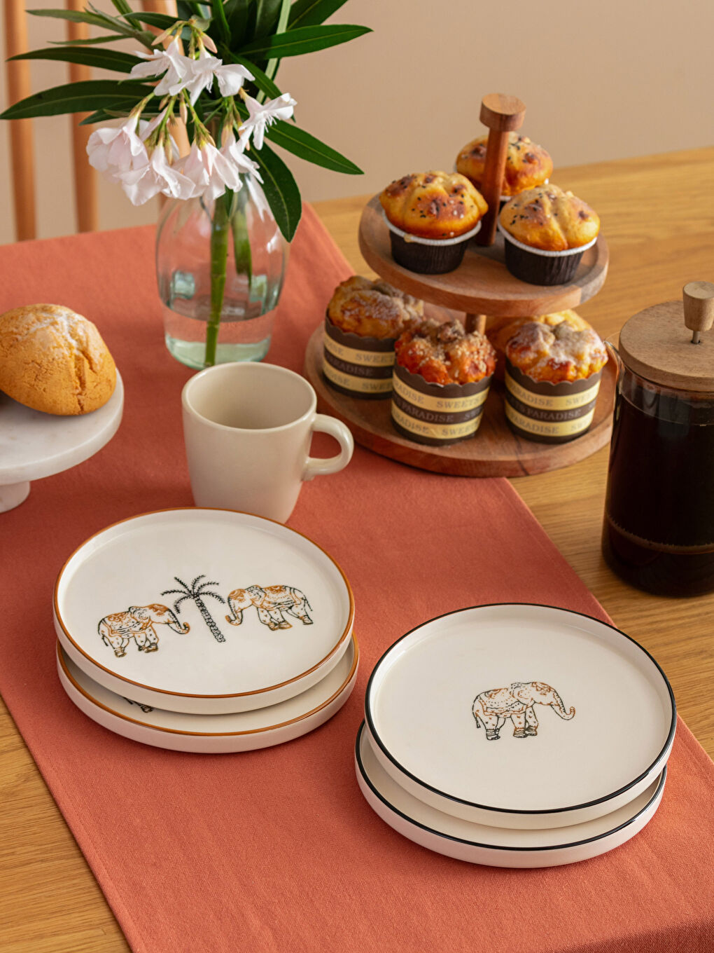 Set Farfurii pentru Tort din Ceramică Imprimată, Pachet de 4