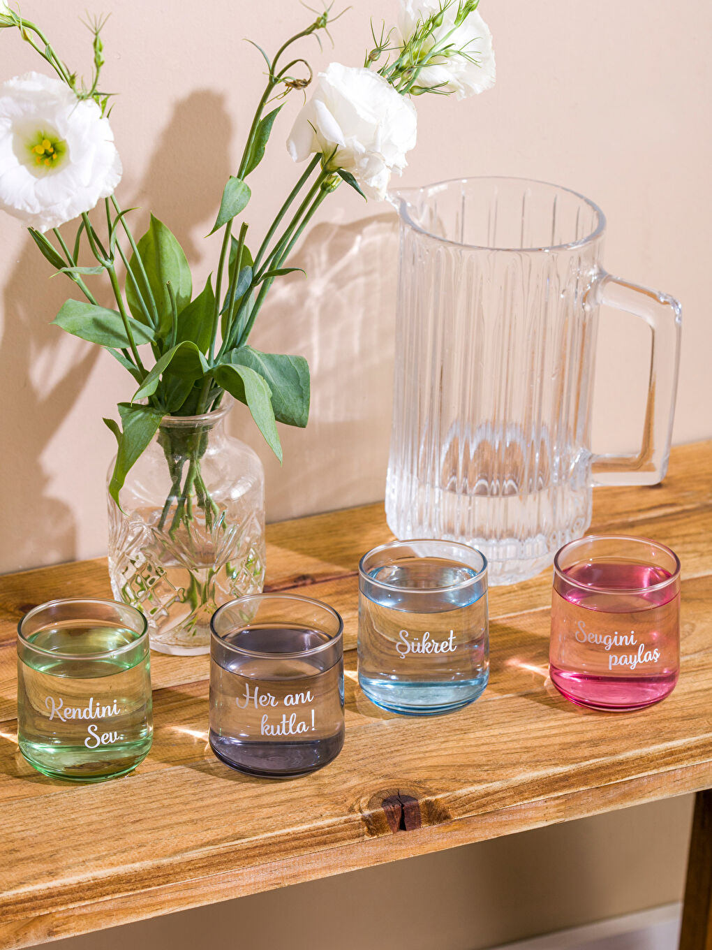 Karışık Yazı Baskılı Cam Bardak 4'lü 260 ml