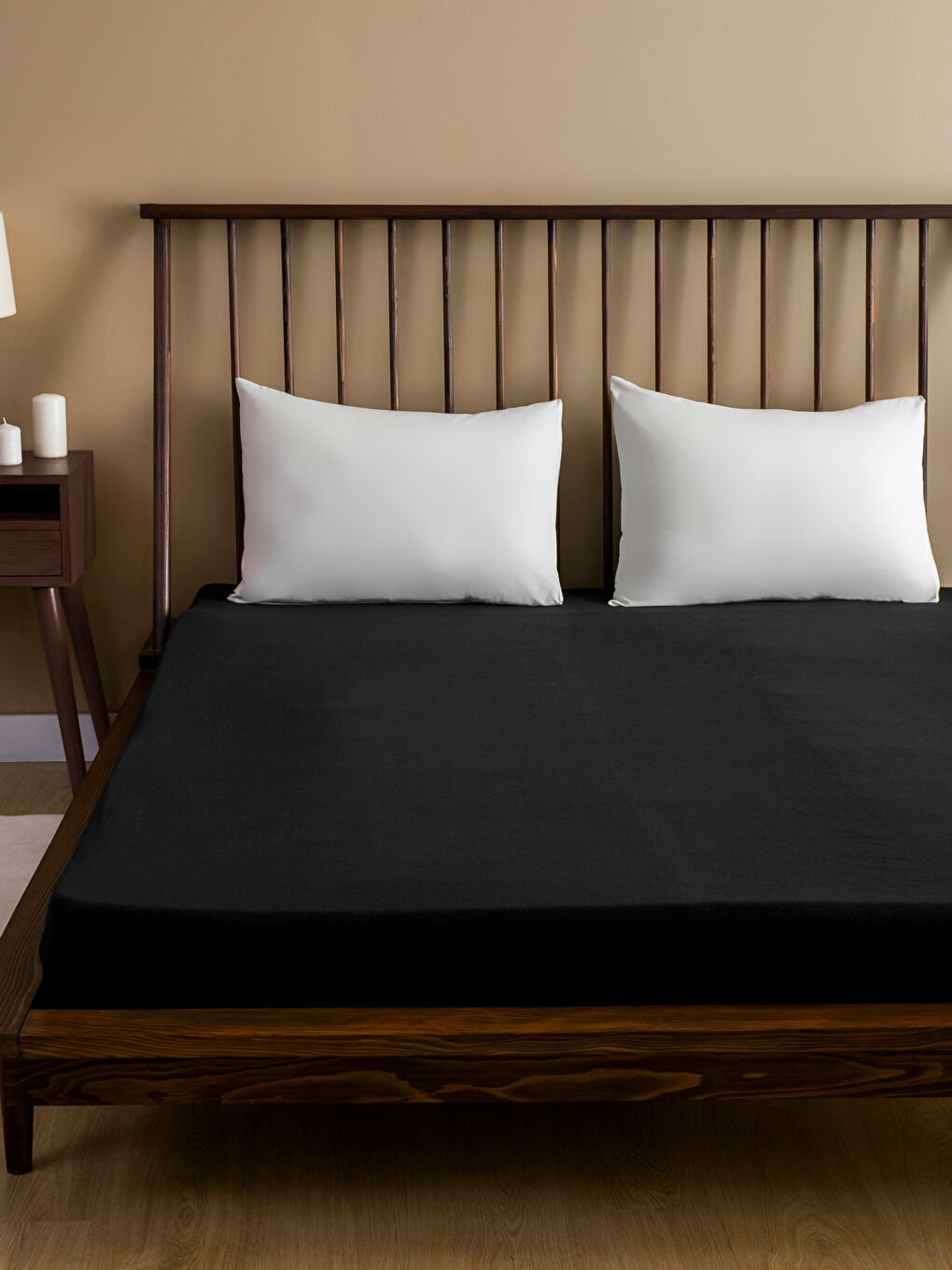 Siyah Çift Kişilik Lastikli Battal Boy Çarşaf 180x200x30