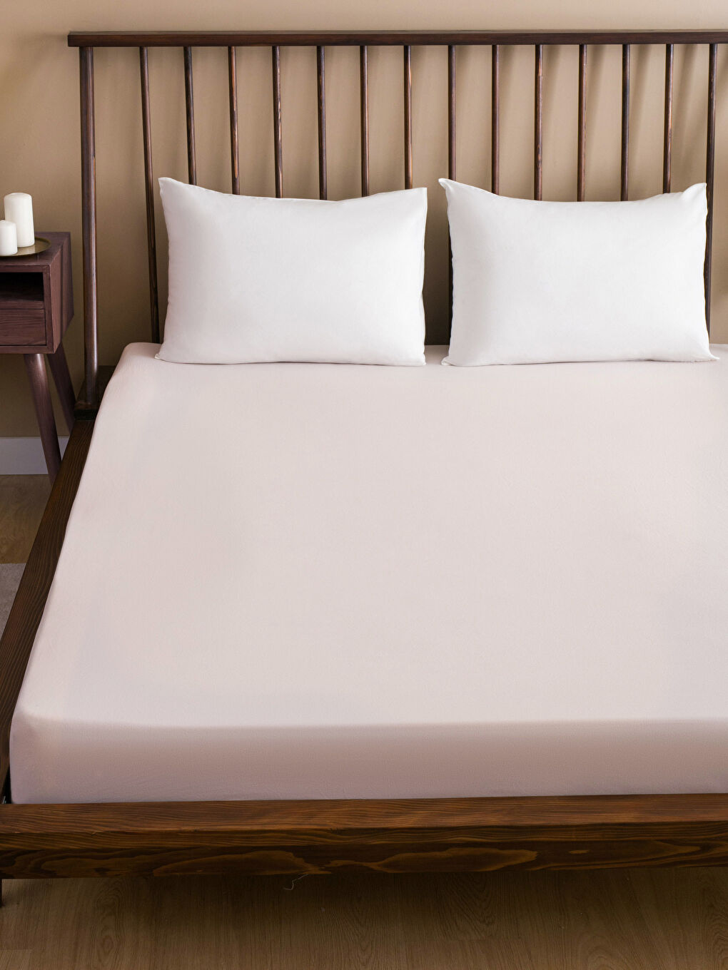 Bej Düz Pamuklu Çift Kişilik Lastikli Çarşaf 160x200x30 cm